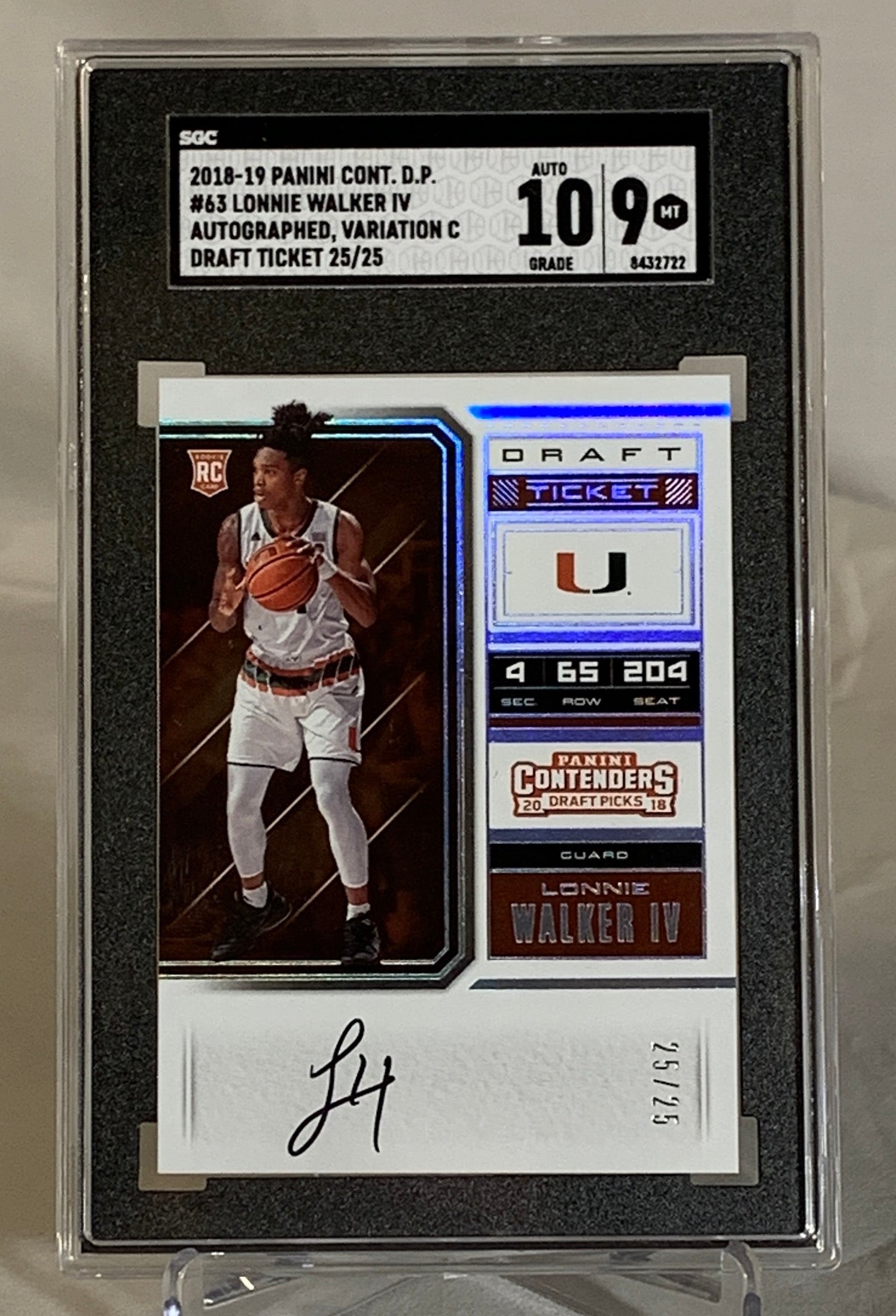 2018-2019 Panini UM Lonnie Walker IV AUTO 25/25 SGC 10/9 GEM Mint Basketball Card #8432722 - Perfect for NBA Collectors, Sports Memorabilia Displays & Investment Collections