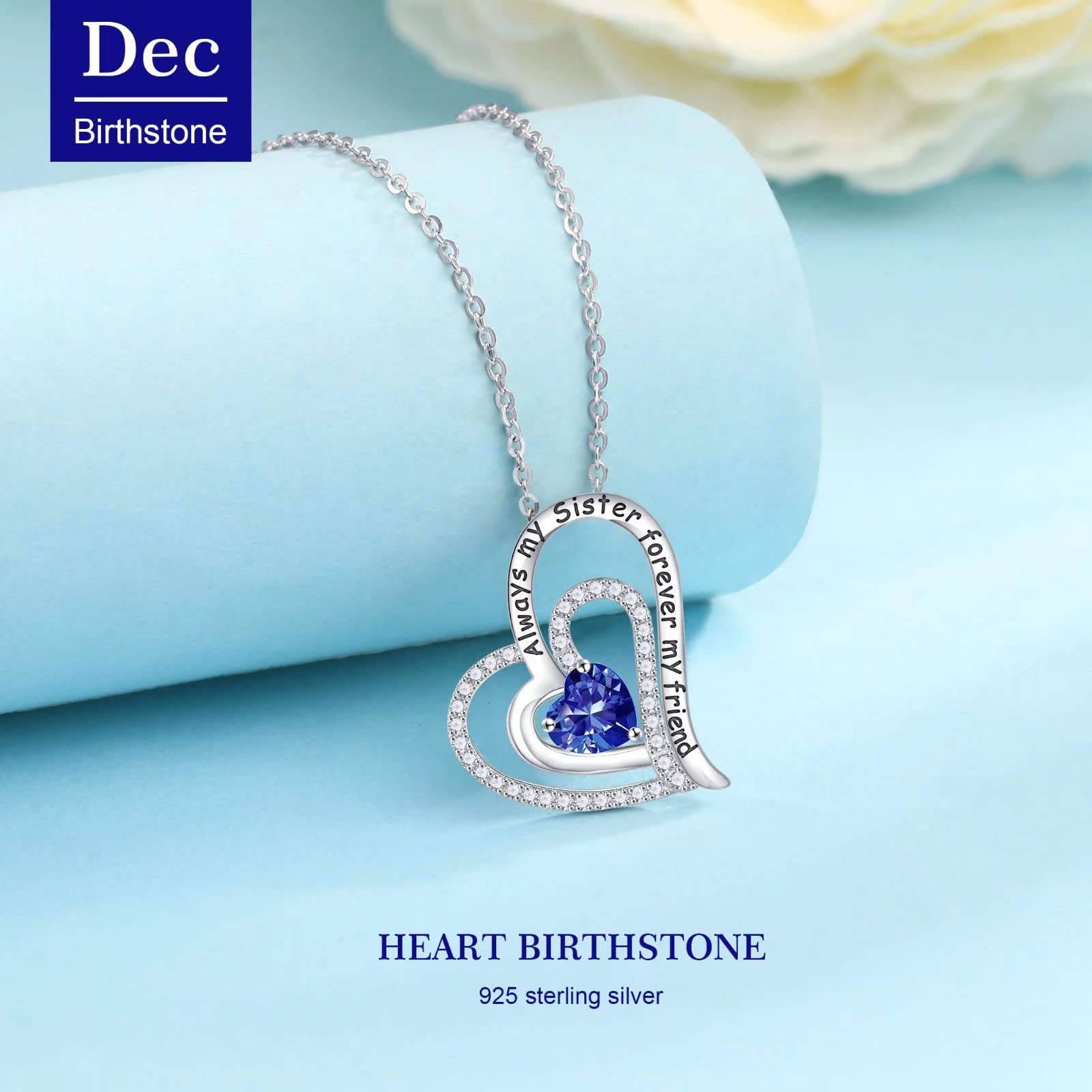 Birthstone Necklace for Women - Sterling Silver Heart Pendant Jewelry Gift for Mom, Wife, Girlfriend, Daughter | Personalized Birthday, Mother's Day & Anniversary Present | Perfect for Special Occasions & Everyday Wear