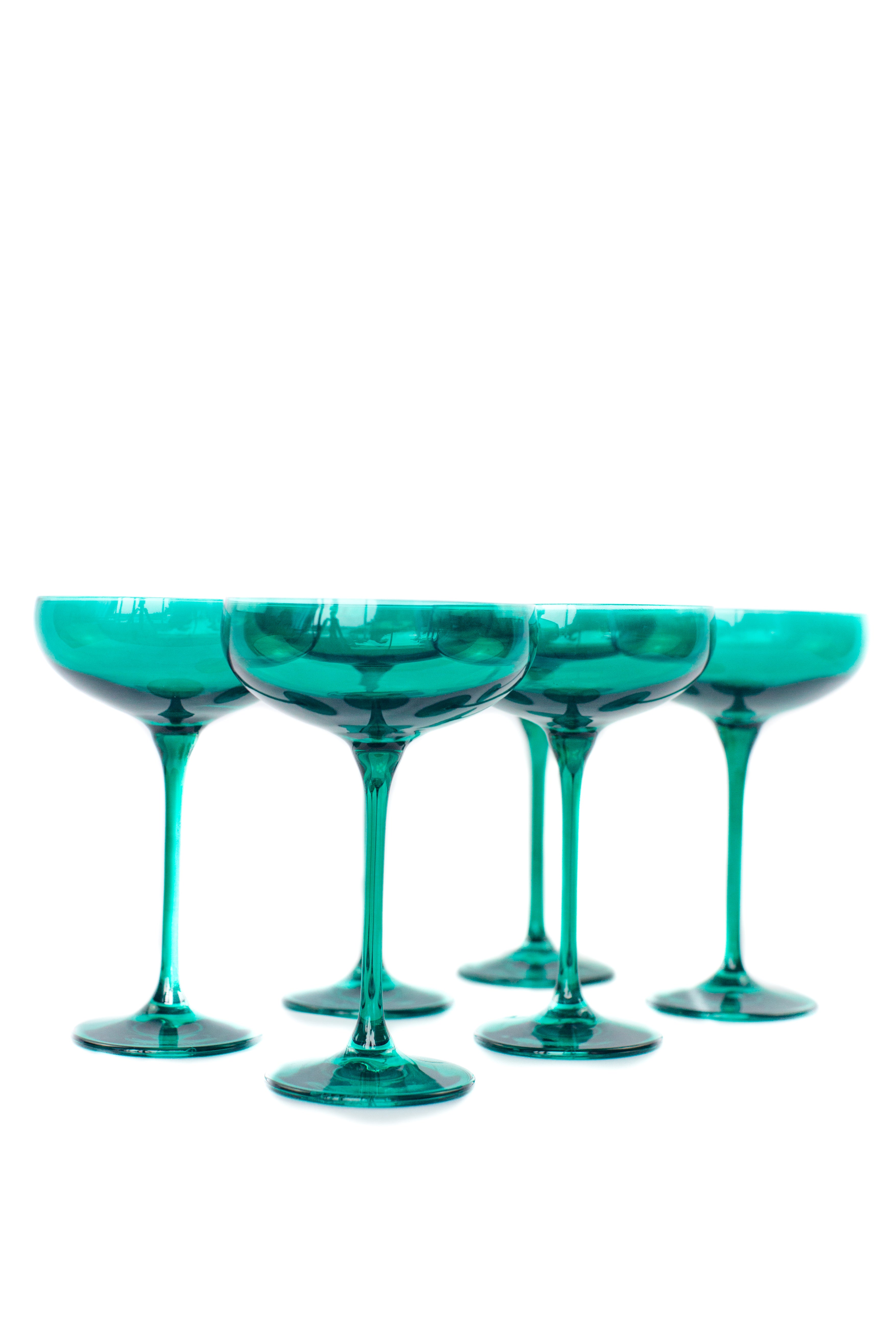 Estelle Colored Champagne Coupe Glasses Set of 6 - Elegant Emerald Green Stemware for Wedding, Party & Special Occasions