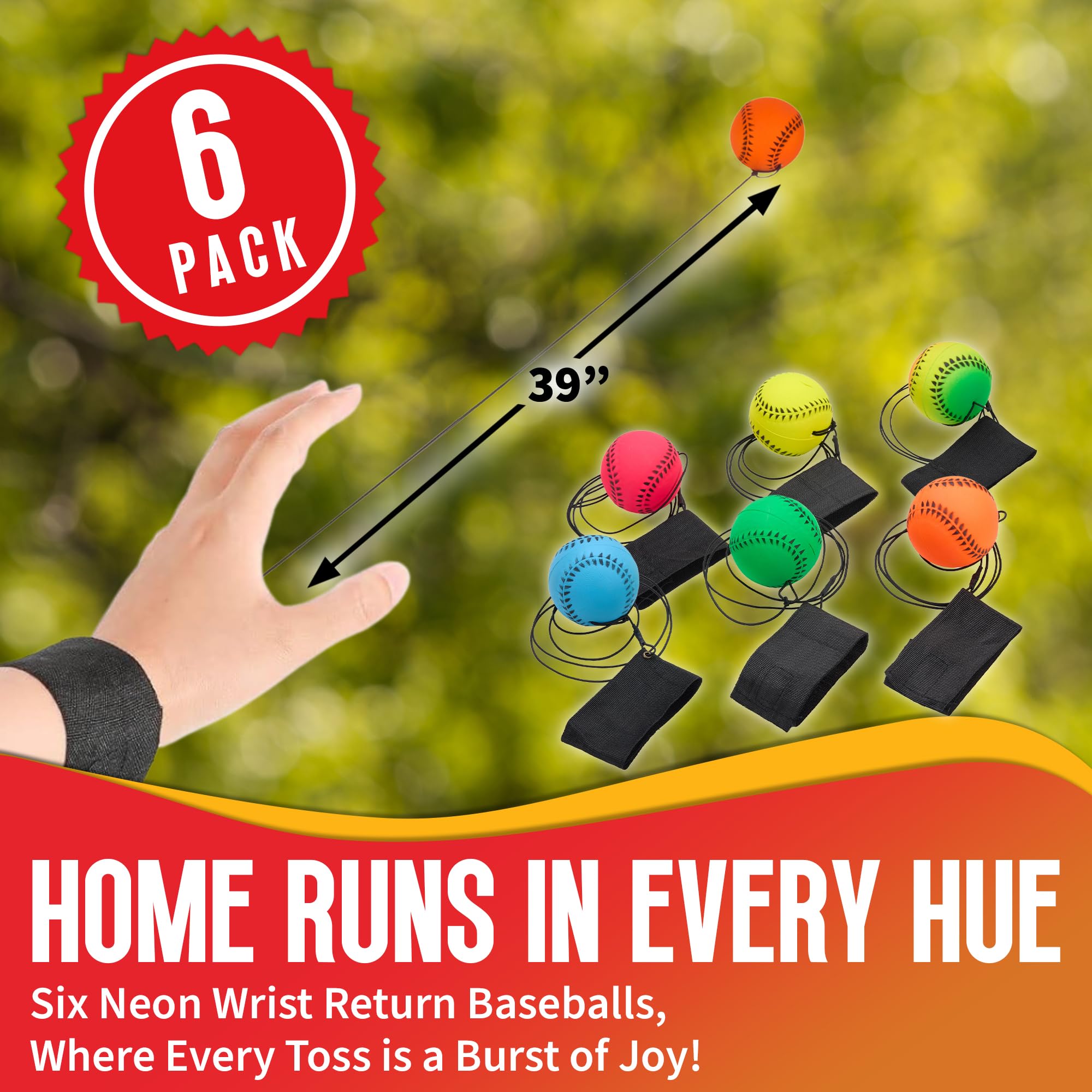 Neon Glow in the Dark Wrist Baseballs - 6 Pack Practice Balls for Kids Outdoor Sports | Baseball Training, Team Party Favors, Spring Season Gifts | Perfect for Night Games, Birthday Parties & Backyard Fun