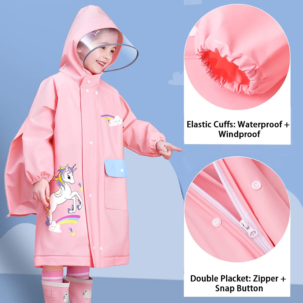 Kids Raincoats for Boys & Girls 2-6 Years - Waterproof Cartoon Zipper Rain Jacket & Poncho Set, Thickened Toddler Rainwear for Outdoor Play, School & Rainy Day Adventures