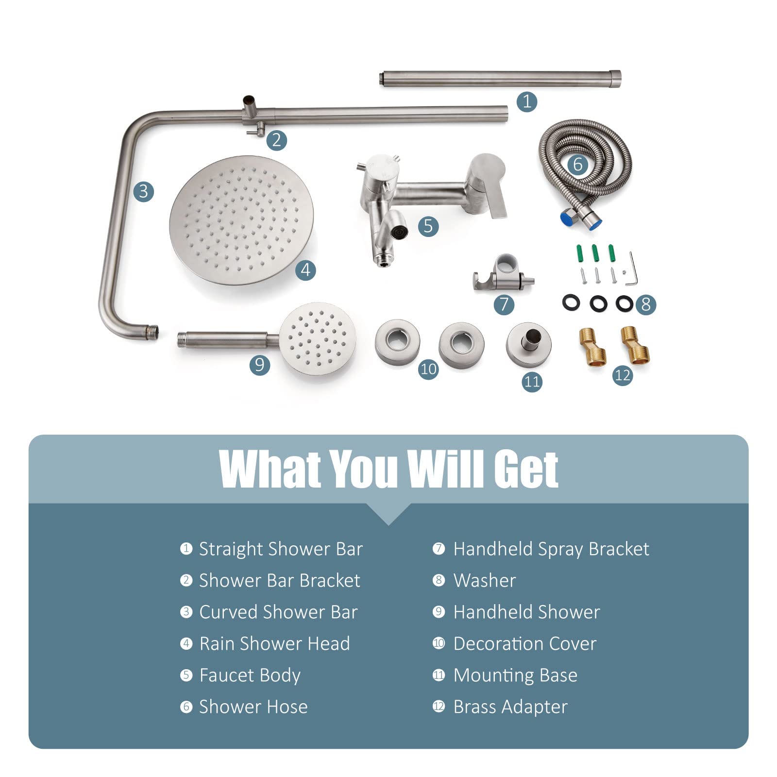 Aolemi Outdoor Shower Faucet - SUS304 Stainless Steel Triple Function Wall Mounted Shower System with 8