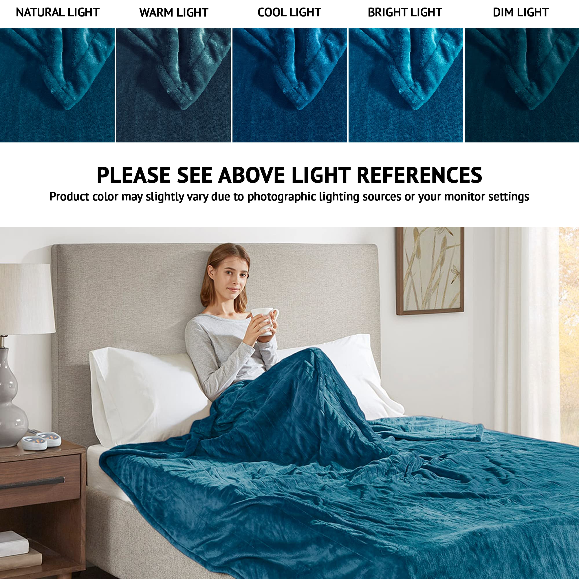 Beautyrest Fast Heating Electric Blanket with Auto Shut Off - Zero EMF, Multi-Heat Settings, UL Certified - Teal King Size (90