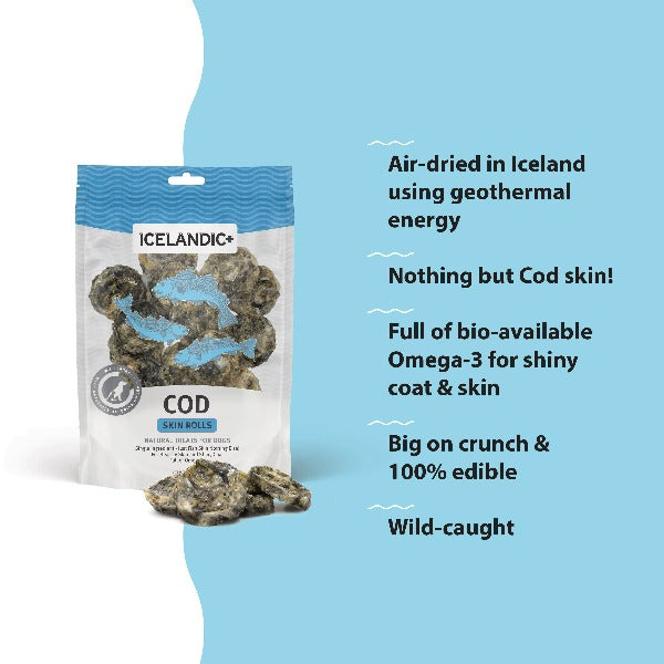 Premium Icelandic Cod Skin Rolls for Dogs - All-Natural, High-Protein Dog Treats - Perfect for Training, Chewing & Dental Health