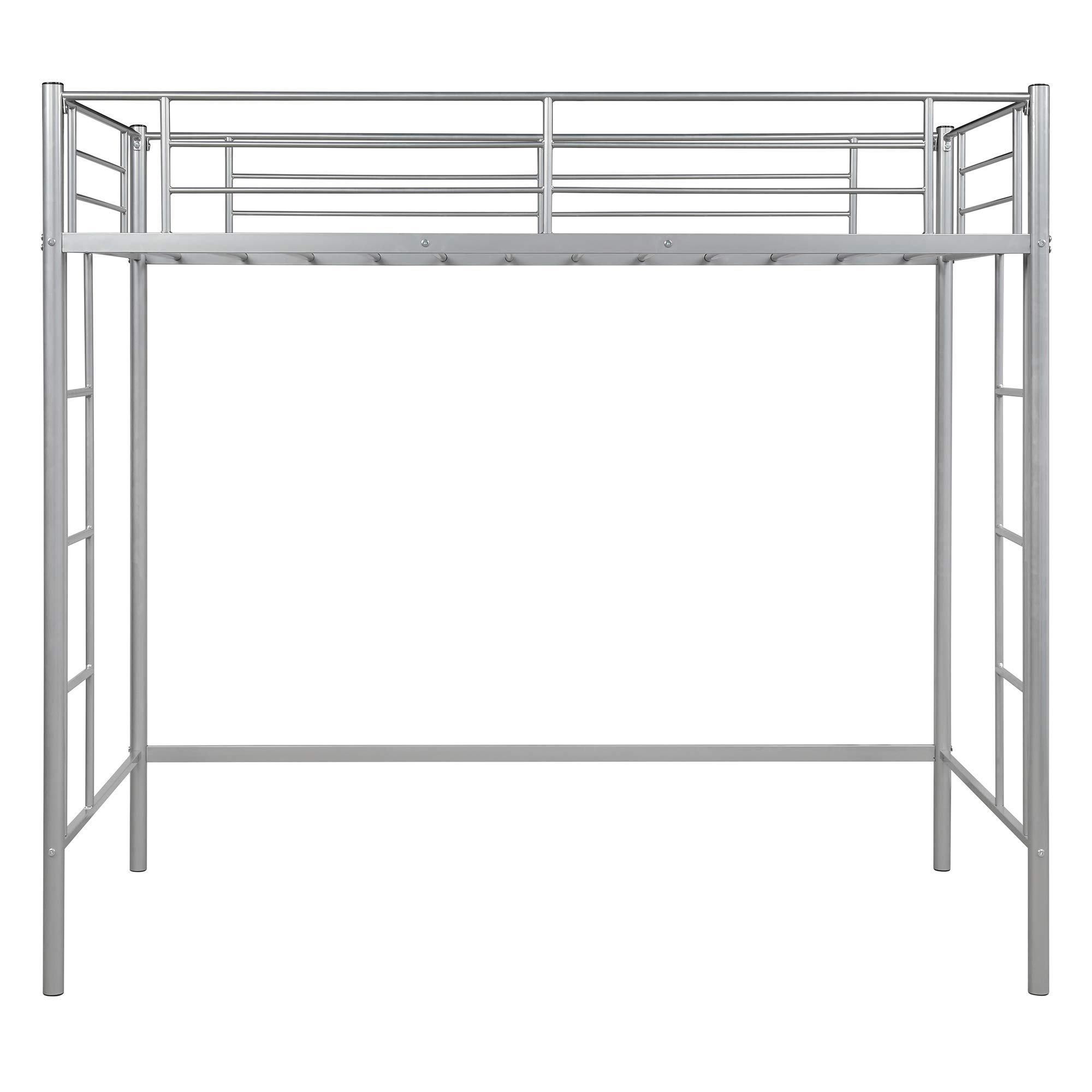 Sturdy Metal Twin Loft Bed with 2 Ladders & Safety Rails - Space Saving Kids Bunk Bed Frame for Small Bedrooms - Modern Silver Loft Bed for Teens & Children - Perfect for Dorms, Apartments & Shared Rooms