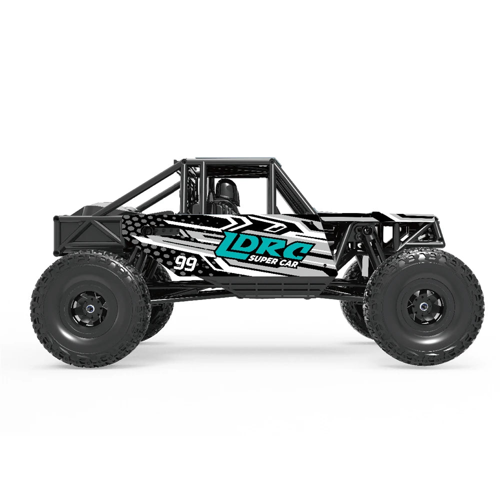 1/18 Scale LDRC 18499 4WD Remote Control Rock Crawler RC Car with Pipe Rack, LED Lights & Straight Axle - Off-Road Crawling, Trail Adventure, Backyard Racing for Adults and Kids