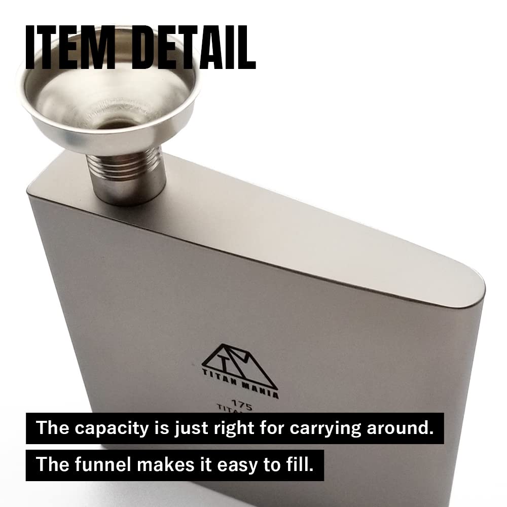 Premium Titanium Hip Flask 175ml with Funnel & Skittle - Ultra Lightweight, Leakproof, Durable Outdoor Flask for Camping, Hiking, Travel & Gifts - Perfect for Whiskey, Vodka & Liquor Storage