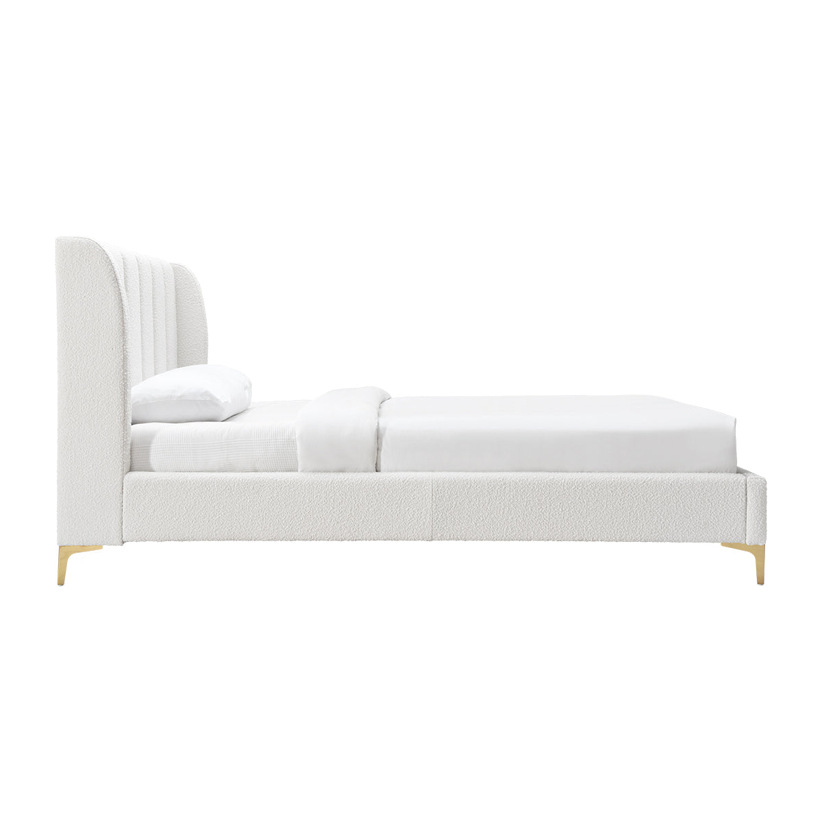 Georgia Boucle Fabric King Single Bed Frame - White Upholstered Headboard, Modern & Cozy for Small Spaces - Perfect for Apartments, Guest Rooms & Dormitories