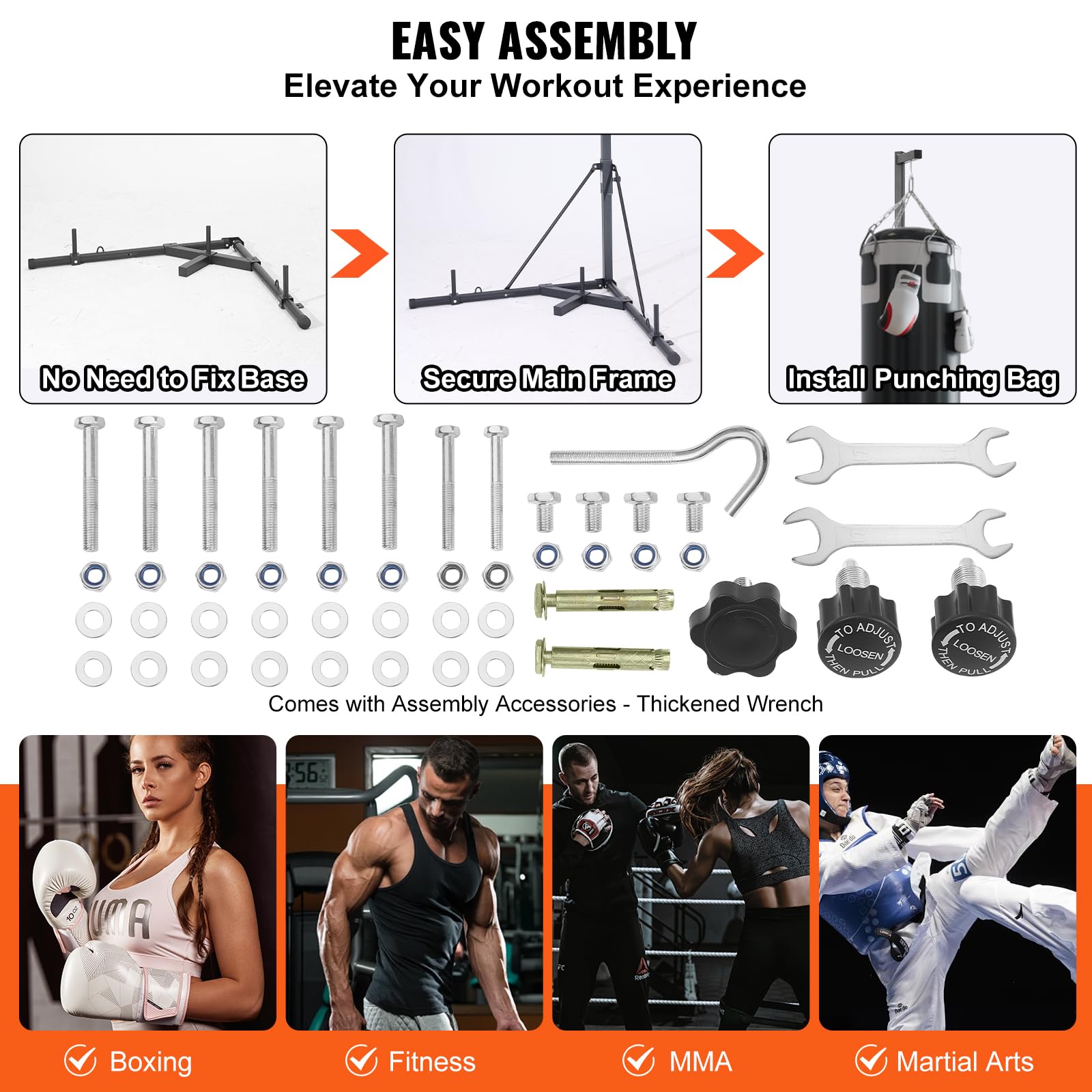 VEVOR Heavy Duty Punching Bag Stand - Adjustable Height Steel Boxing Stand with Weighted Base, Supports Up to 143 lbs - Freestanding Sandbag Rack for Home Gym, MMA Training & Fitness Workouts - Perfect for Boxing Practice, Kickboxing & Martial Arts Training in Garage or Basement