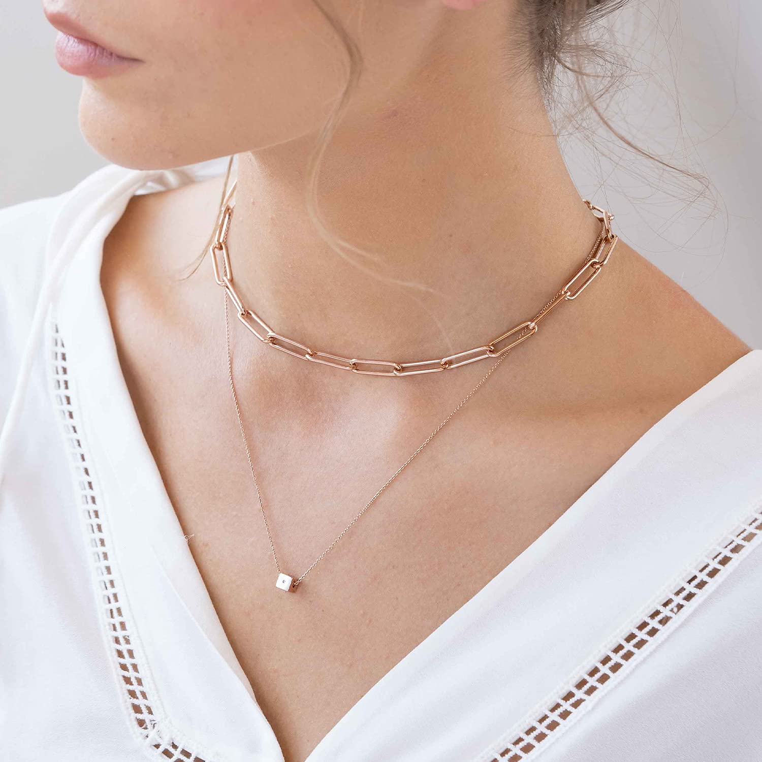 OAK & LUNA Designer Paperclip Chain Bracelet and Necklace Set - Elegant Gold Jewelry Gift for Women - Perfect for Christmas, Birthday, Mother's Day - Office Wear, Date Night, Special Occasions