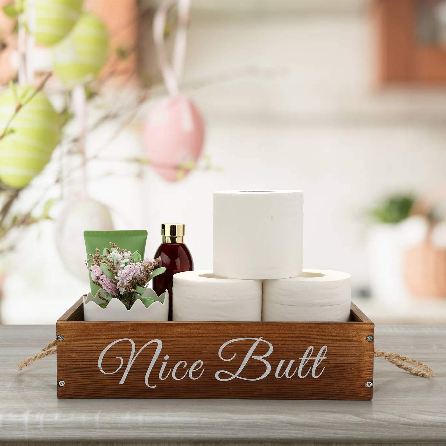 Funny Toilet Paper Holder - Rustic Farmhouse Bathroom Decor Box with Storage Organizer | Wooden Bathroom Accessories for Farmhouse & Rustic Home Decor | Perfect for Powder Rooms, Guest Baths & Country Style Homes
