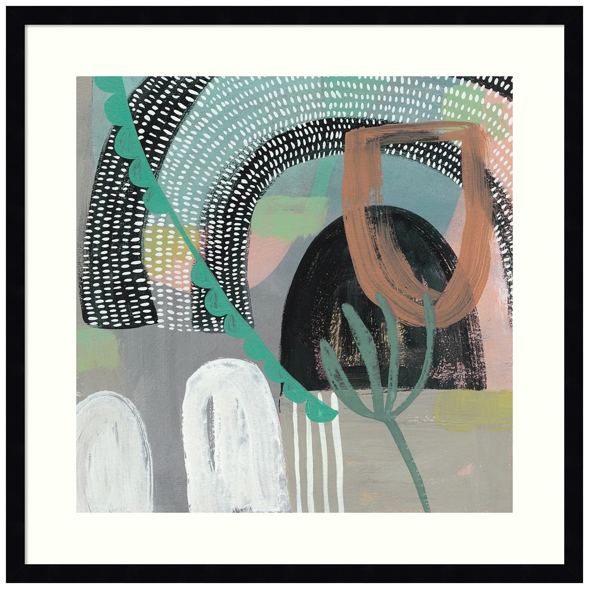 Amanti Art Wood Framed Wall Art Print - Ticker Tape I by Chariklia Zarris - 25x25 Inch Modern Abstract Painting - Svelte Noir Black Frame - Perfect for Living Room, Bedroom & Office Decor