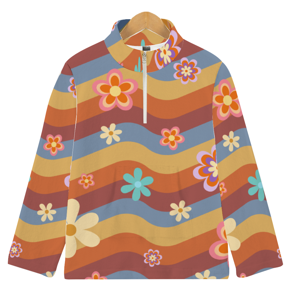 Vintage Floral Print Women's Hoodie - Soft Fleece Pullover with Turtleneck | Retro Style Streetwear for Casual Outfits & Fall Layering