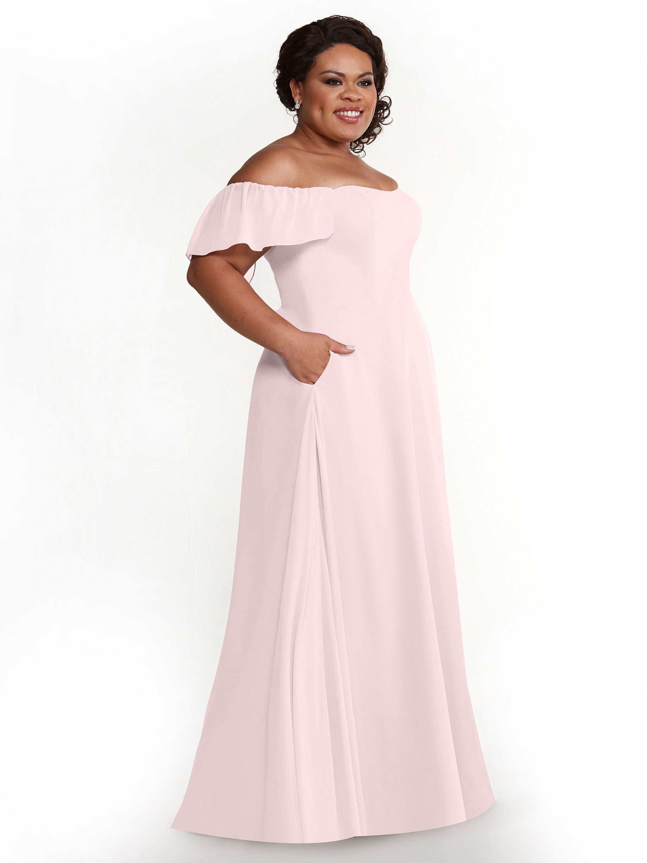Elegant A-Line Off-The-Shoulder Chiffon Bridesmaid Dress with Pockets - Perfect for Weddings, Parties & Formal Events (Style: ALT2)