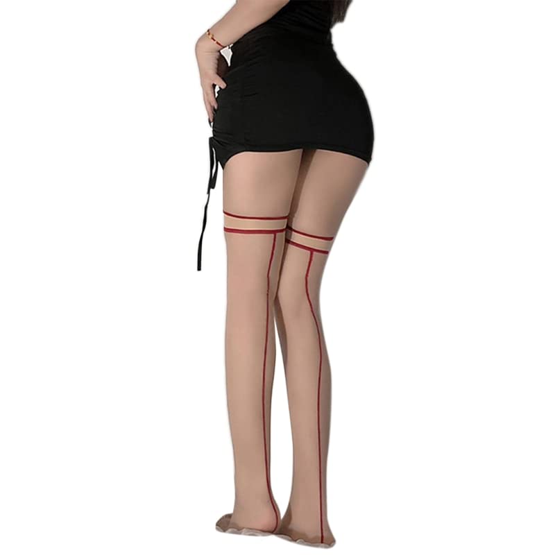 Sexy Sheer Thigh High Stockings for Women - Back Seam Double Striped Long Socks Silk Stockings | Perfect for Date Night, Cosplay & Lingerie Outfits