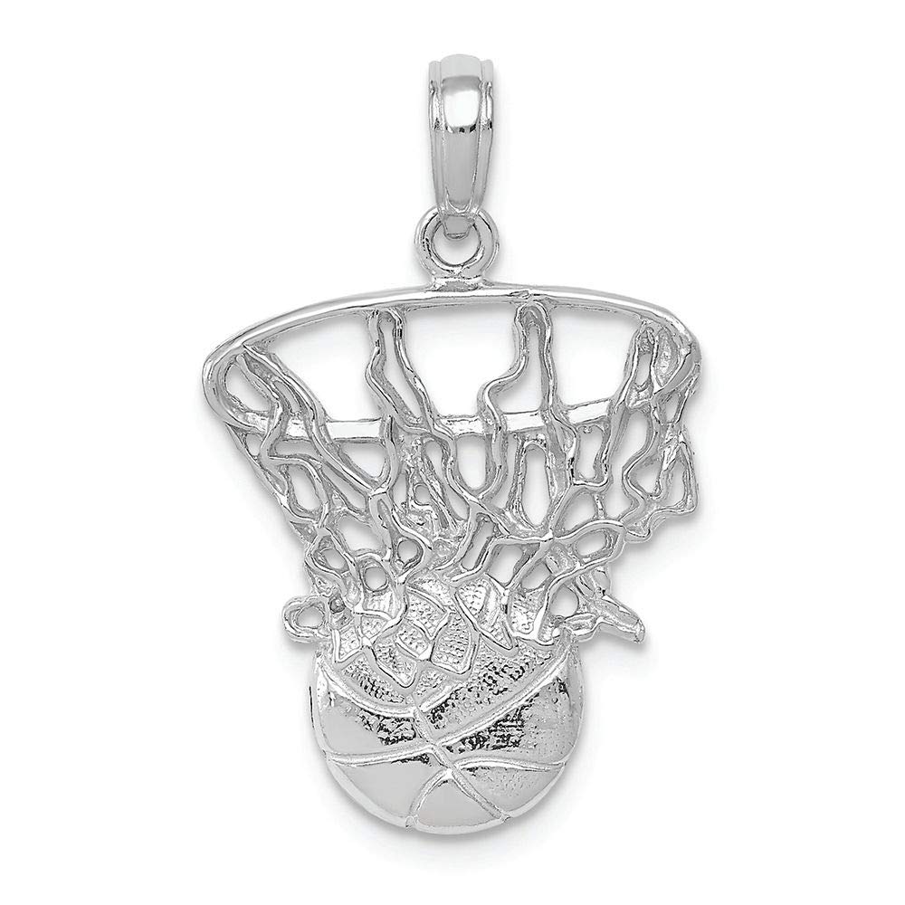 14K White Gold Basketball & Net Charm Pendant - Elegant Jewelry Gift for Sports Lovers - Perfect for Necklaces, Bracelets & Gifts for Athletes, Coaches & Basketball Fans