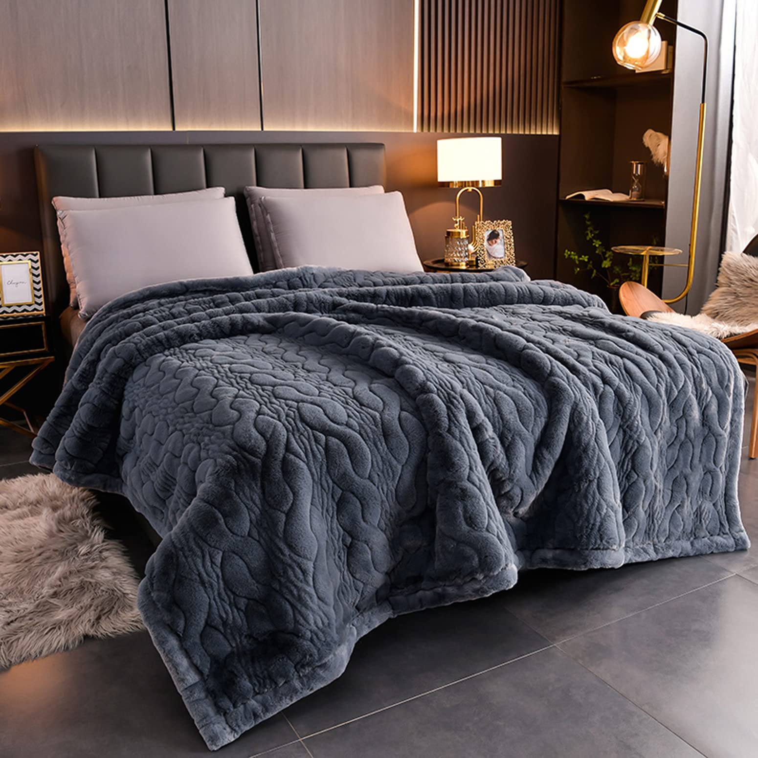 LGYKUMEG 13lb Heavy Korean Mink Blanket - Ultra Soft & Warm 2-Ply Reversible Flannel Fleece Bed Blanket (79
