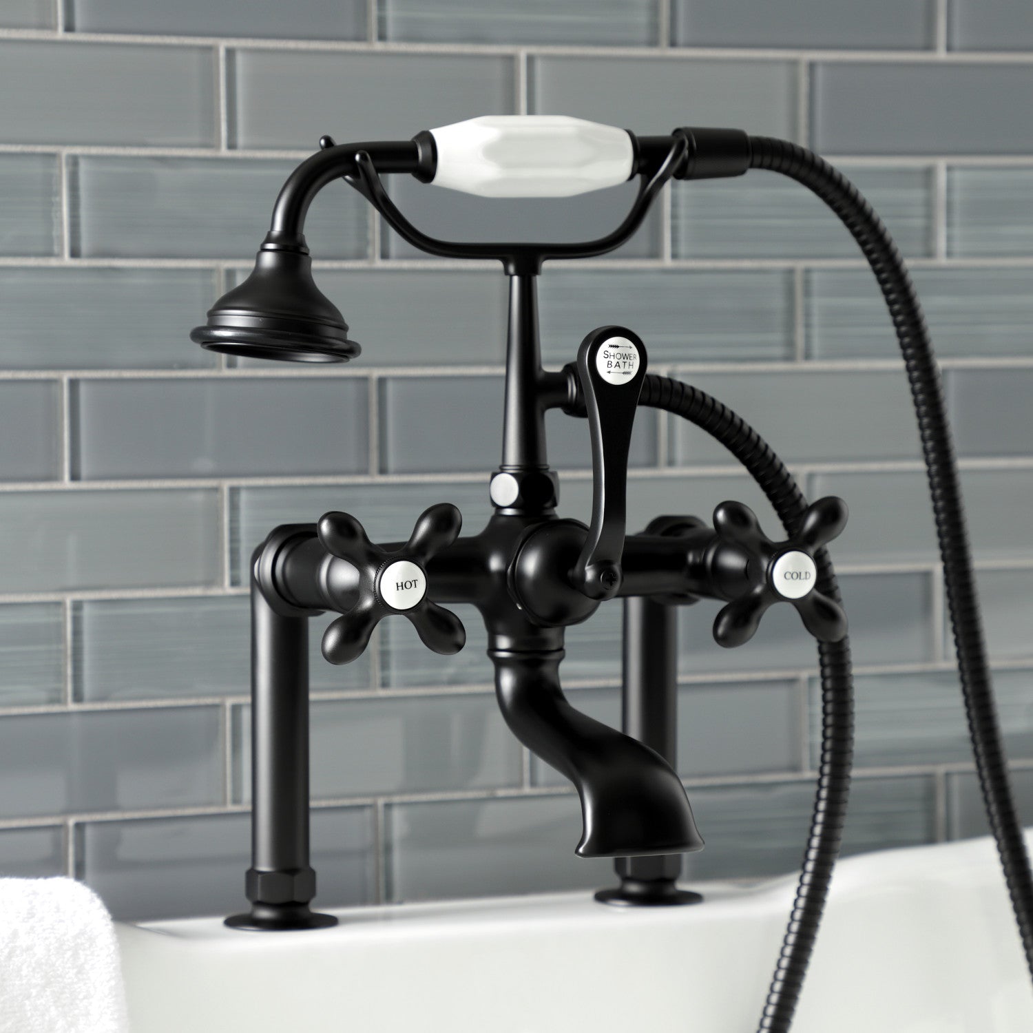 Vintage Matte Black Clawfoot Tub Faucet with Hand Shower - 3 Handle 2 Hole Deck Mount Bathroom Fixture for Classic & Modern Bathrooms
