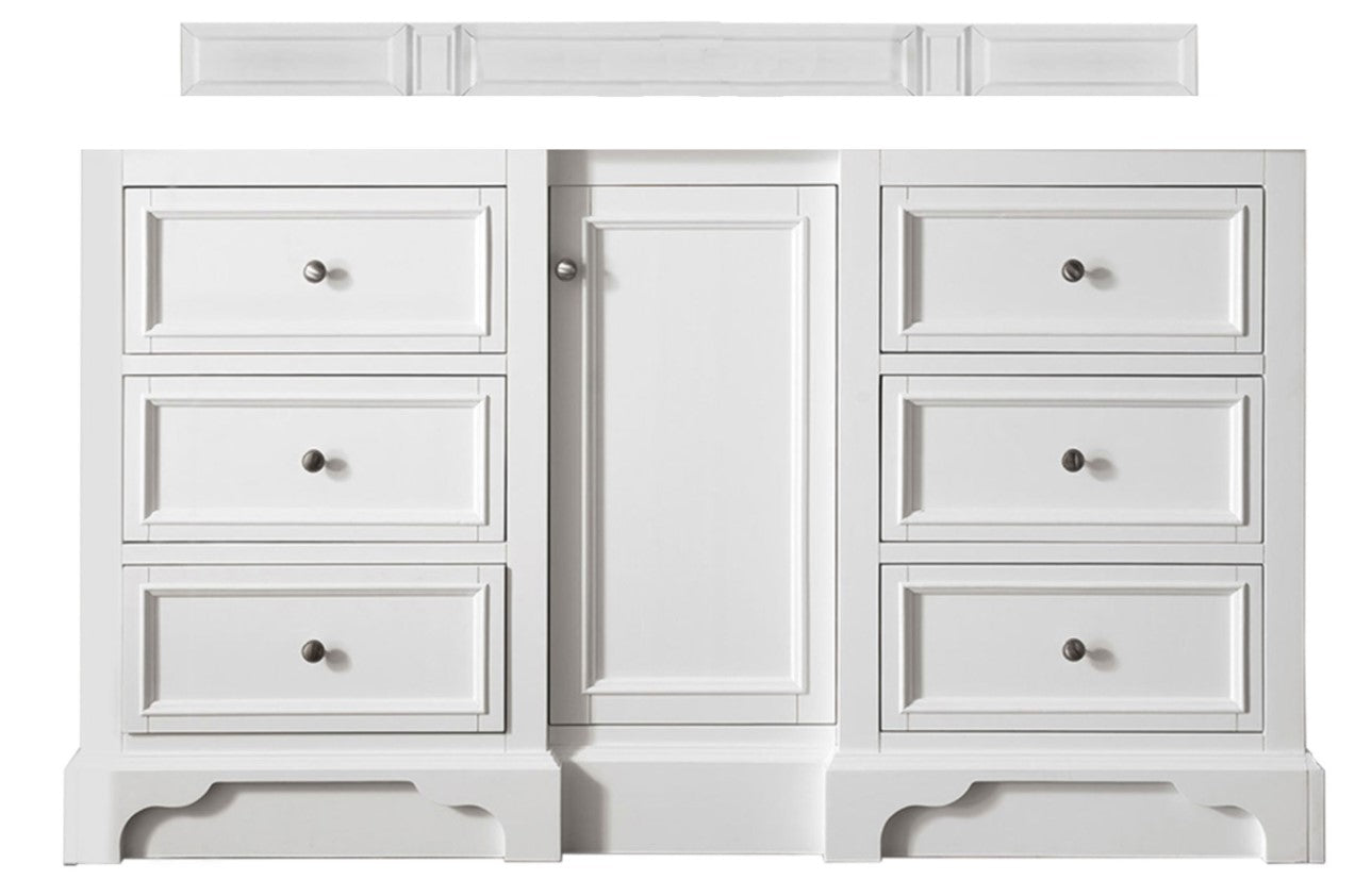 De Soto 60 Inch Single Bathroom Vanity in Bright White - Modern Bathroom Storage with Sink for Home & Apartment Renovation