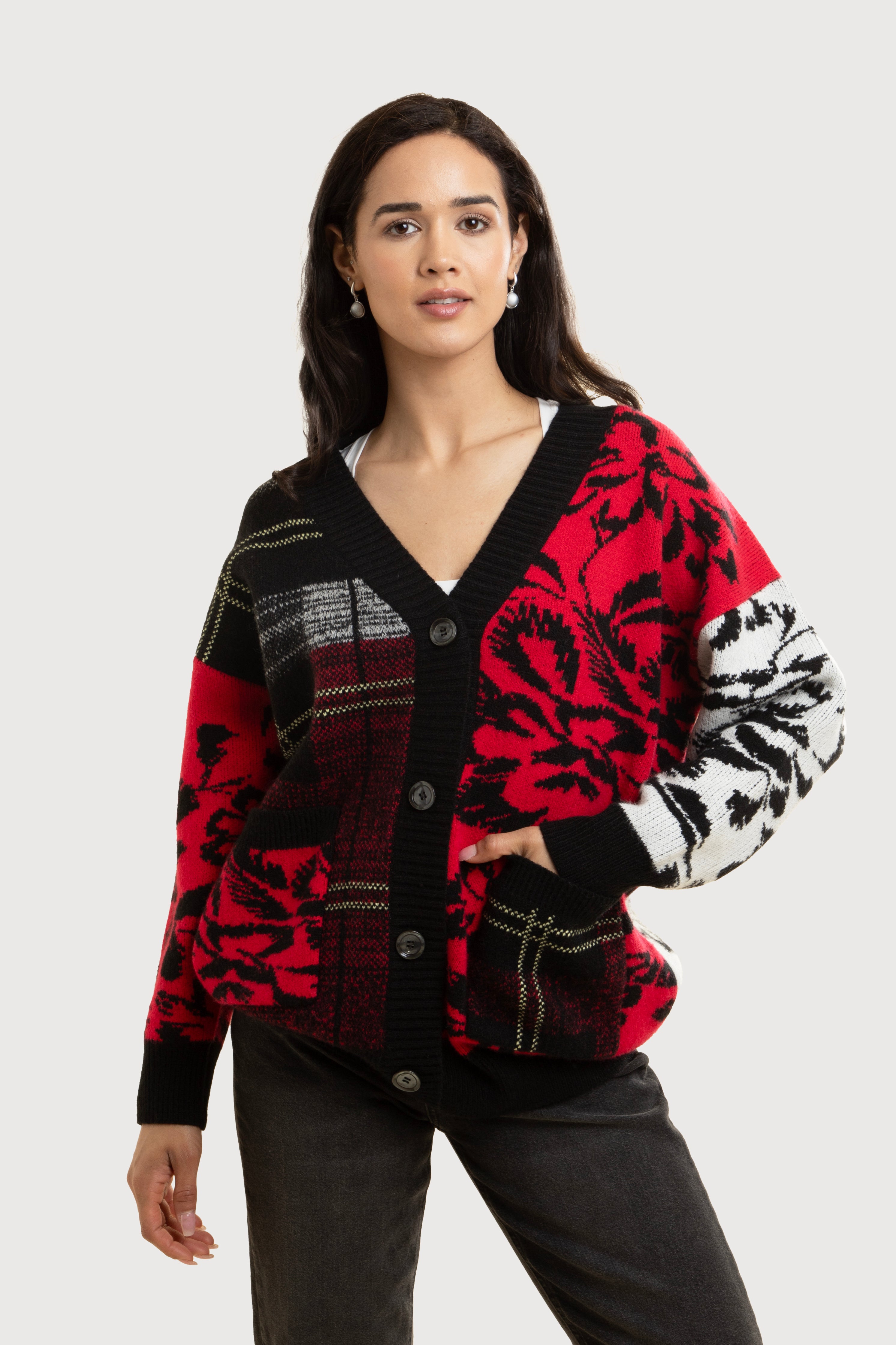 Floral Plaid Cardigan for Women - Soft Long Sleeve Open Front Sweater - Perfect for Fall & Winter Layering, Office Wear & Casual Outfits