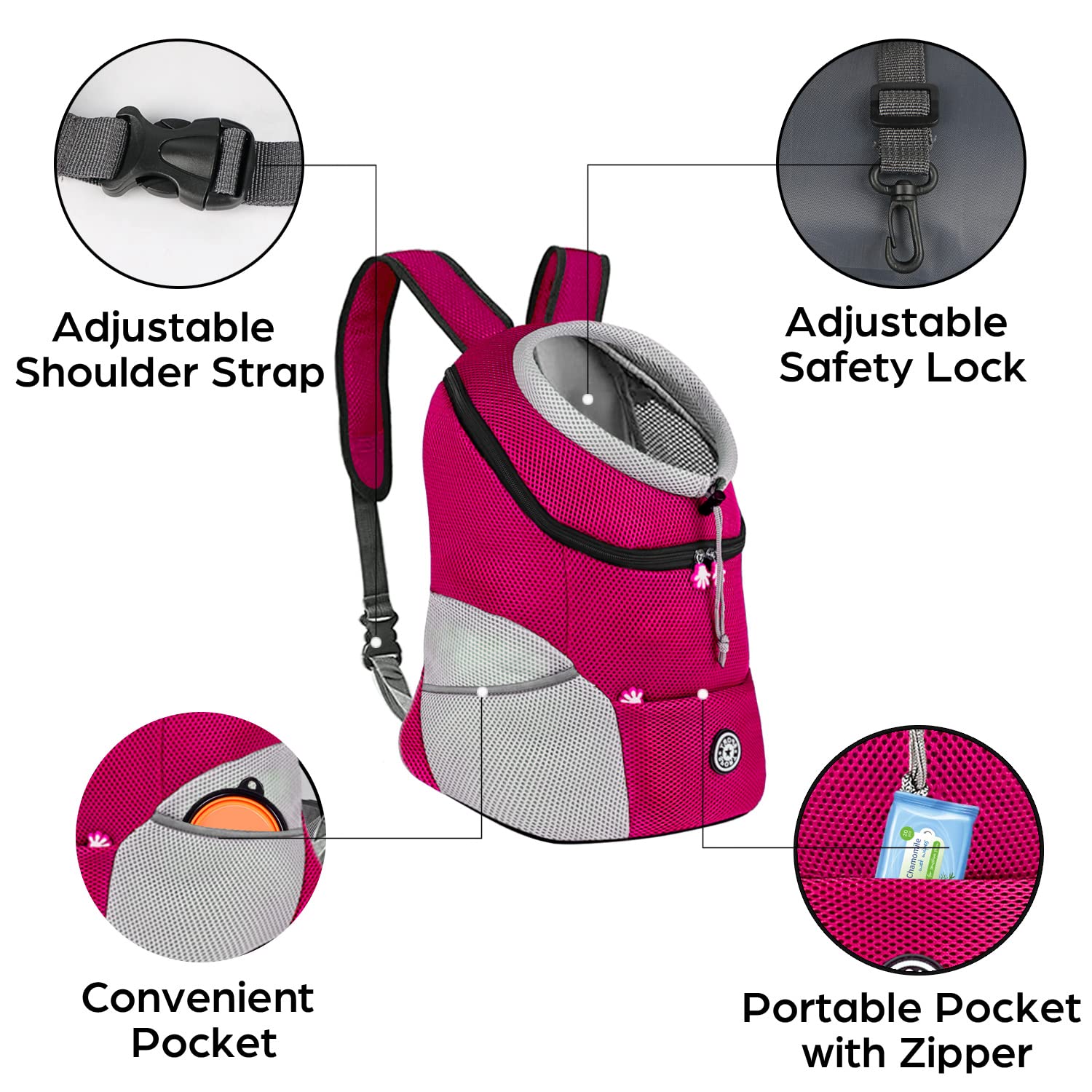 Dog Backpack Carrier - Comfortable & Breathable Front Pack for Small Medium Dogs Cats Rabbits - Padded Shoulder Straps & Head Out Design - Perfect for Travel Hiking Outdoor Adventures