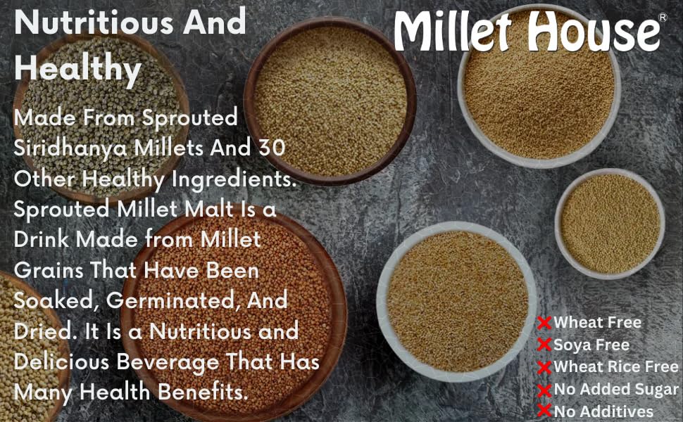 Organic Sprouted Siridhanya Millet Malt Powder 500g - 30 Natural Ingredients, Chemical-Free, Certified Healthy Millet Drink Mix | Traditional Ayurvedic Superfood for Weight Loss, Digestion & Immunity Boost | Perfect for Smoothies, Breakfast Bowls & Healthy Snacks