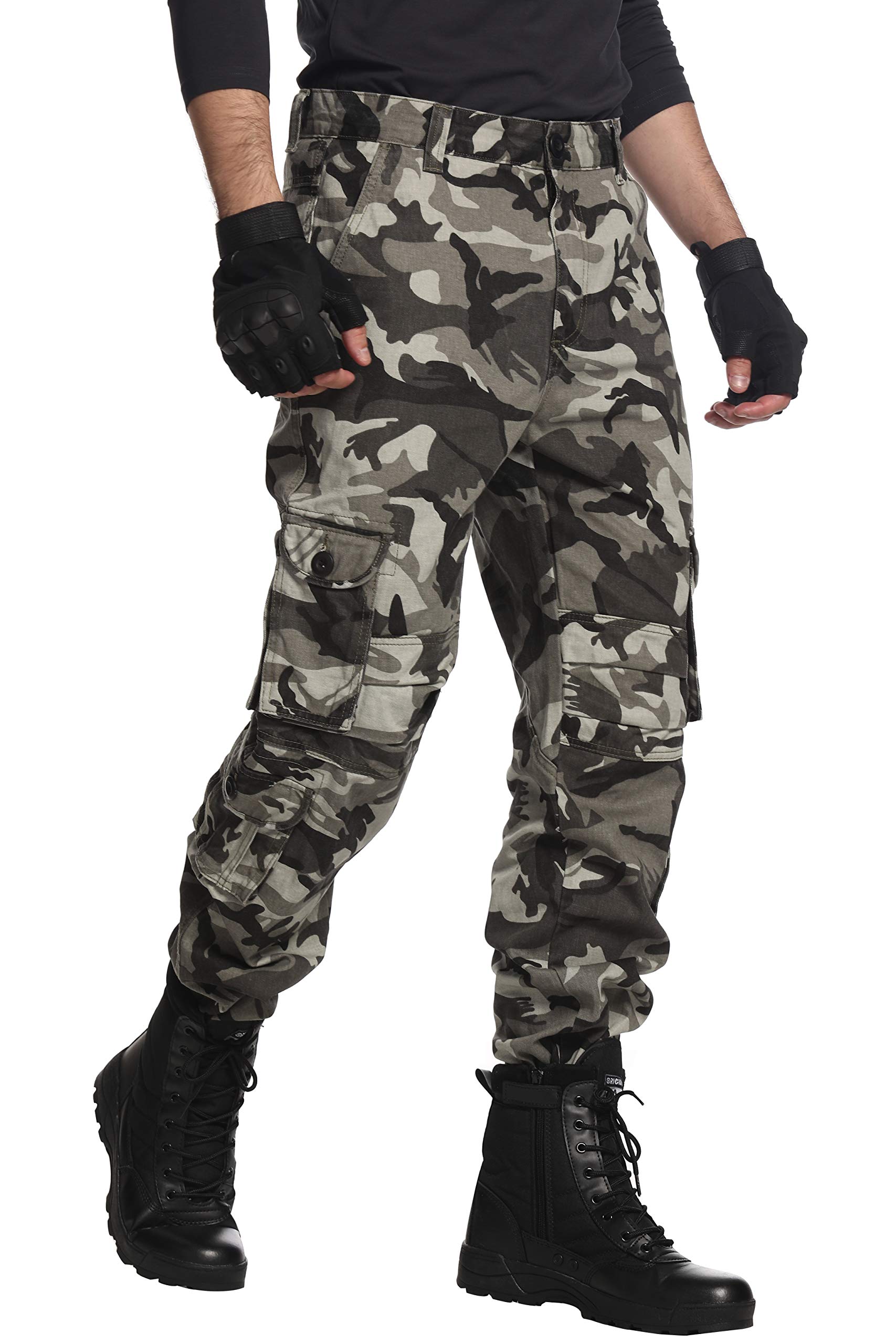 AKARMY Men's Tactical Cargo Pants - Military Camo Combat Work Pants with 8 Pockets, No Belt Needed - Perfect for Outdoor Hiking, Airsoft & Casual Wear