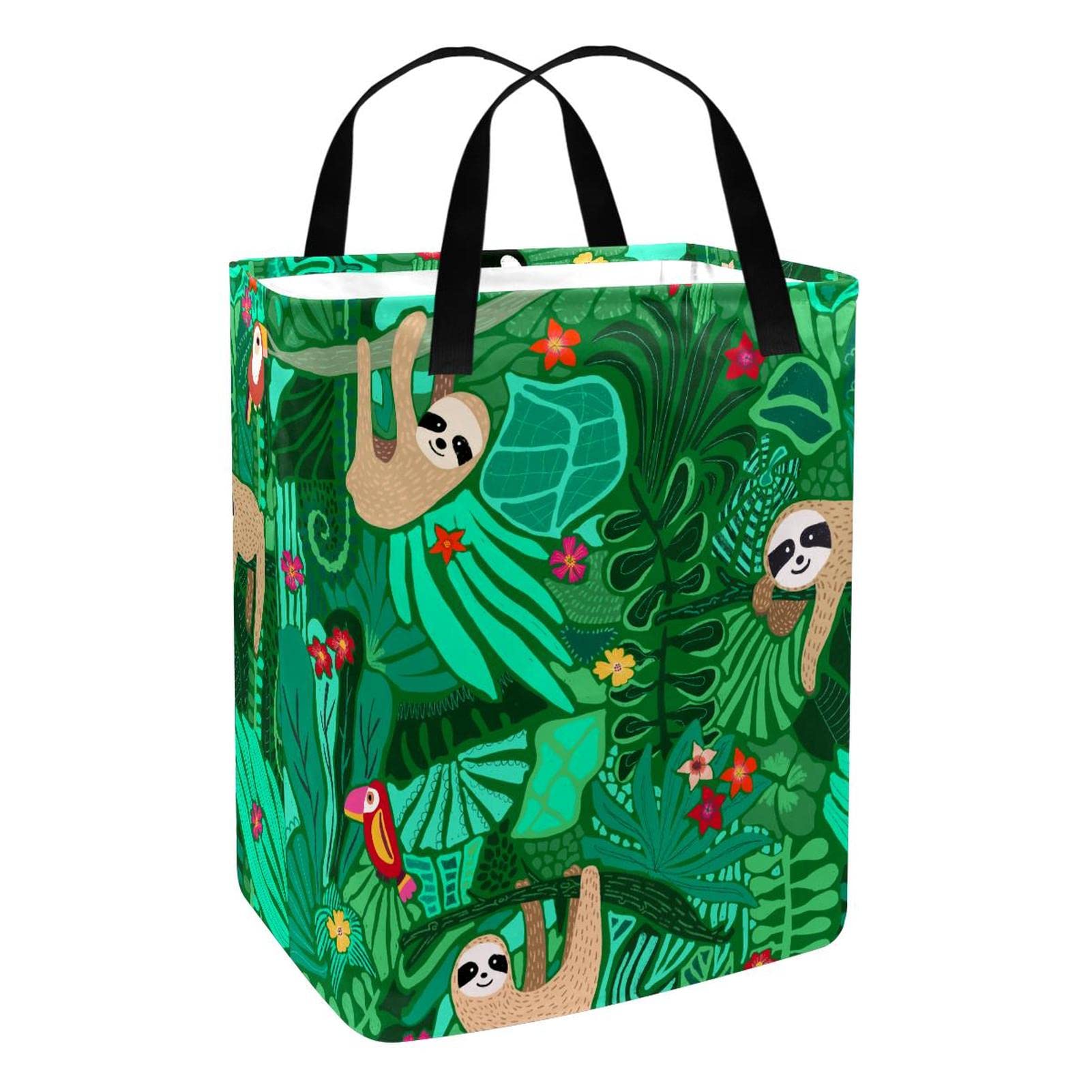 Foldable Laundry Basket with Handles - Cute Sloth & Green Forest Leaves Print Storage Hamper for Adults, Kids & Teens - Perfect for Bedroom, Bathroom & Closet Organization - Durable Clothes Sorter for Dirty Laundry