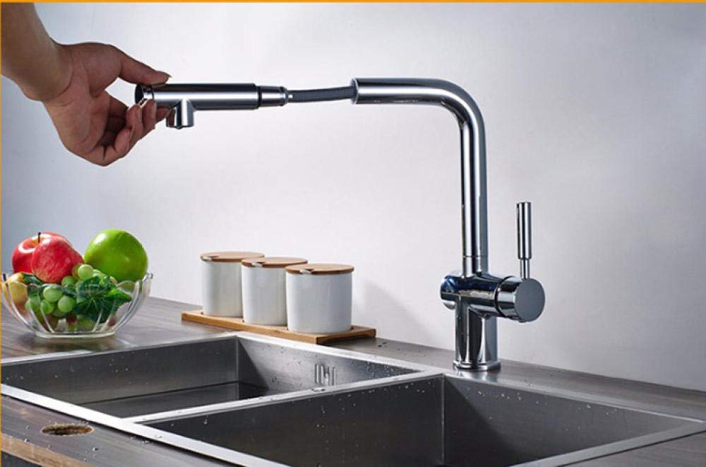 Single Handle Pull Out Kitchen Faucet - Deck Mounted Hot and Cold Water Tap for Bathroom & Kitchen Sink | Perfect for Washing Dishes, Filling Pots & Cleaning
