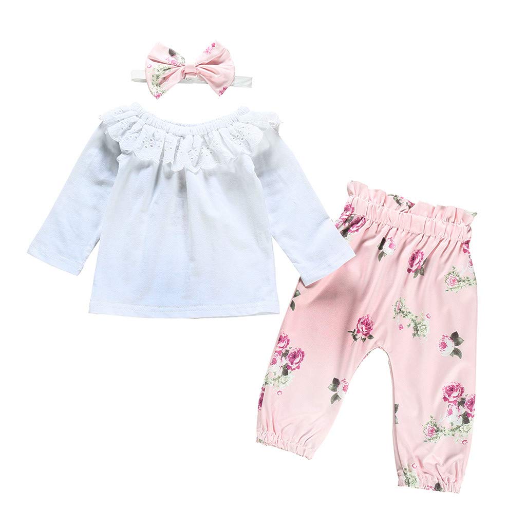 Adorable Baby Girl Fall Outfits for 6-24 Months - Long Sleeve Shirt, Floral Pants & Headband Set | Perfect for Autumn Photoshoots, Family Gatherings & Daily Playtime
