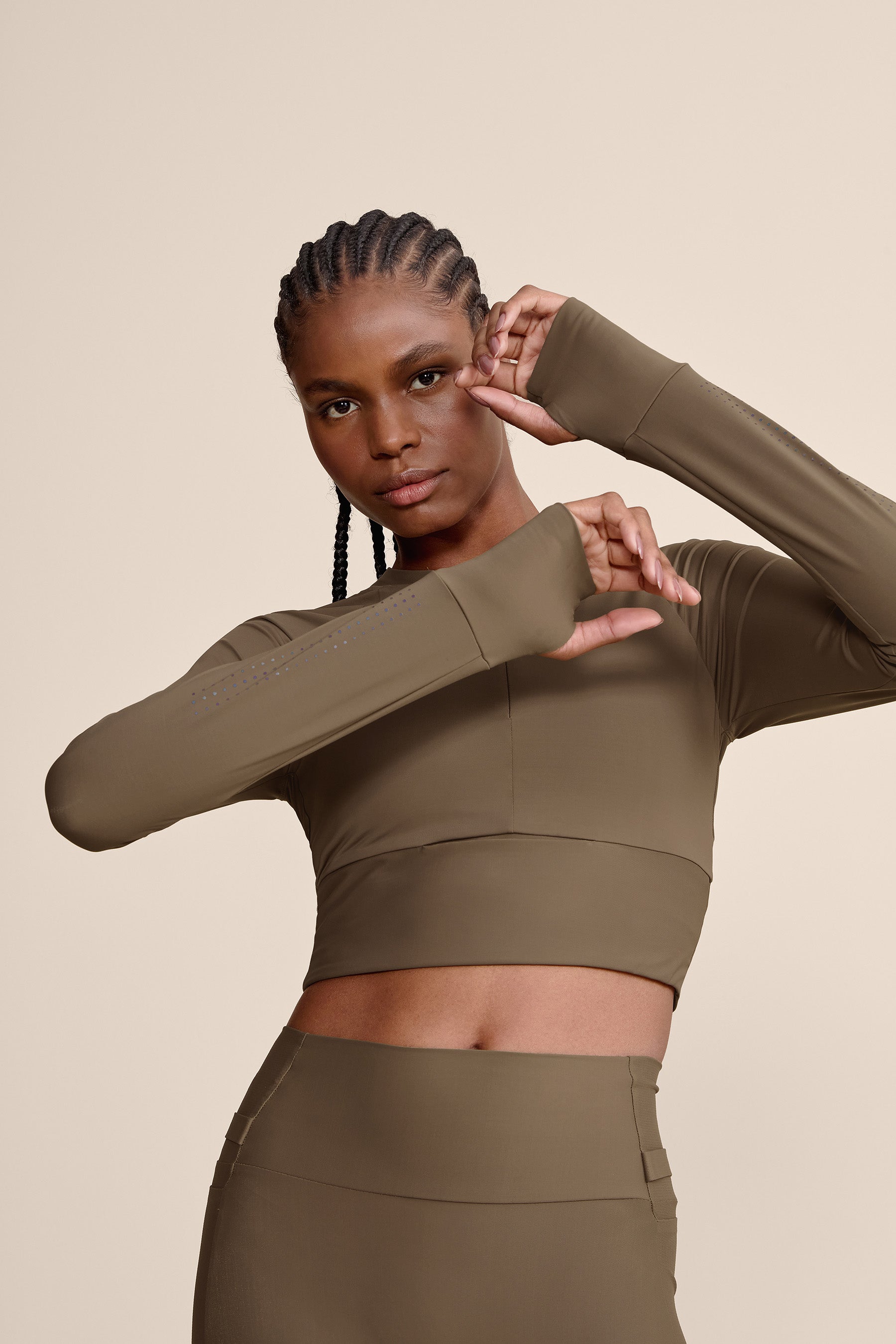 Race Pro® Tule Cropped Long Sleeve Top - Women's Athletic Workout Shirt for Running, Yoga & Gym - Breathable & Stretchy Performance Top