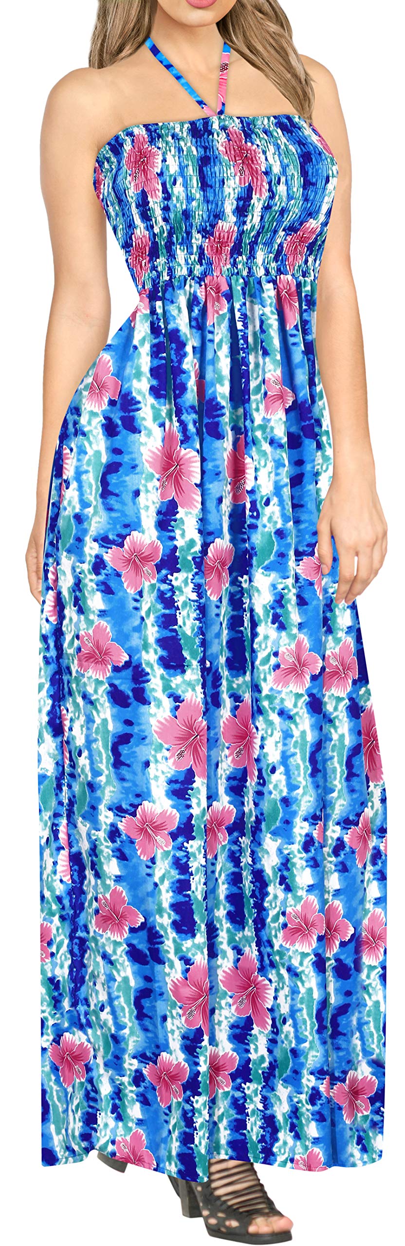 LA LEELA Women's Tube Dress Top Maxi Flowy - Sexy Sleeveless Stretchy Bodycon Dress for Summer, Beach, Party & Night Out