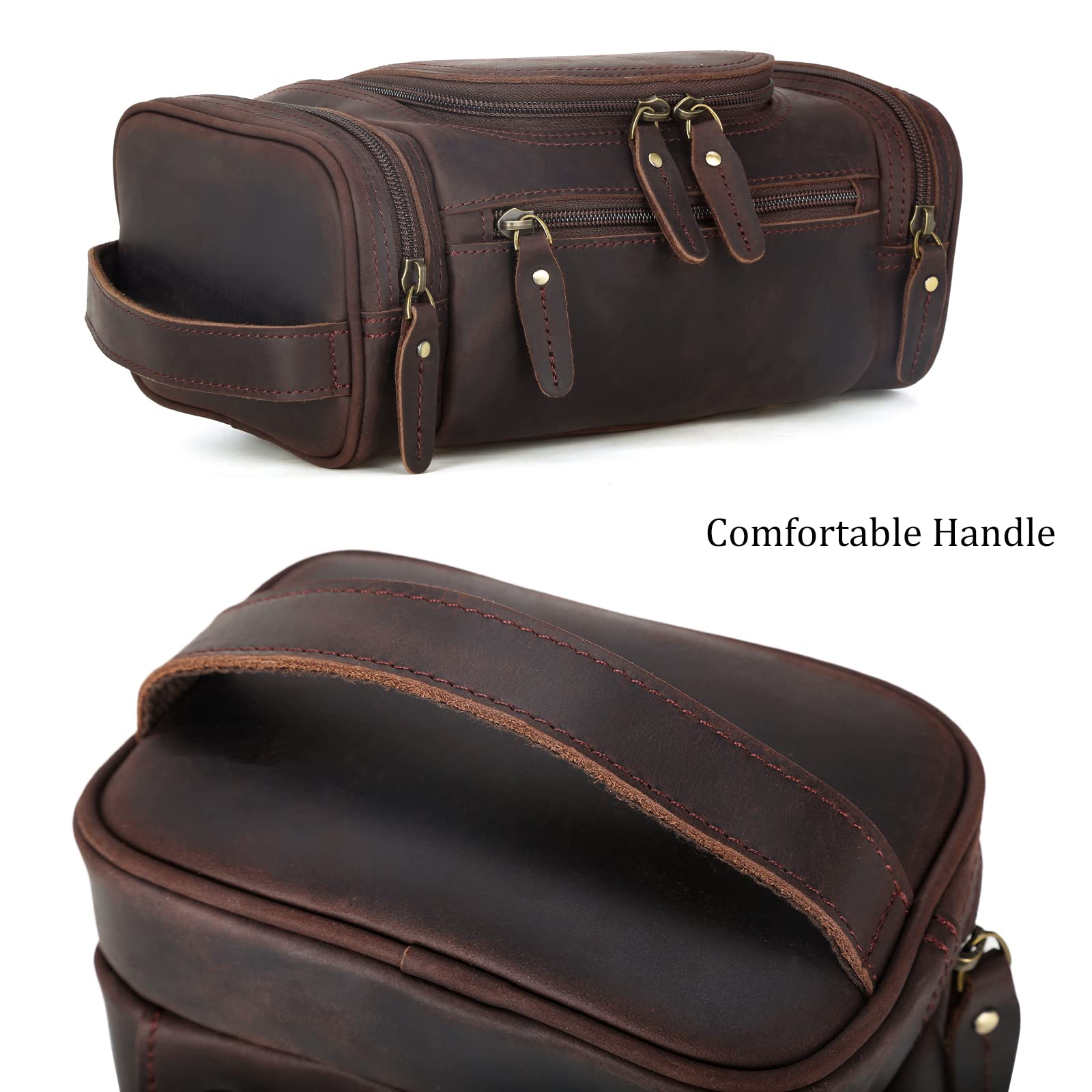 Premium Full Grain Leather Toiletry Bag for Men - Travel Shaving Kit & Dopp Kit with YKK Zippers - Perfect for Business Trips, Gym, Camping & Weekend Getaways
