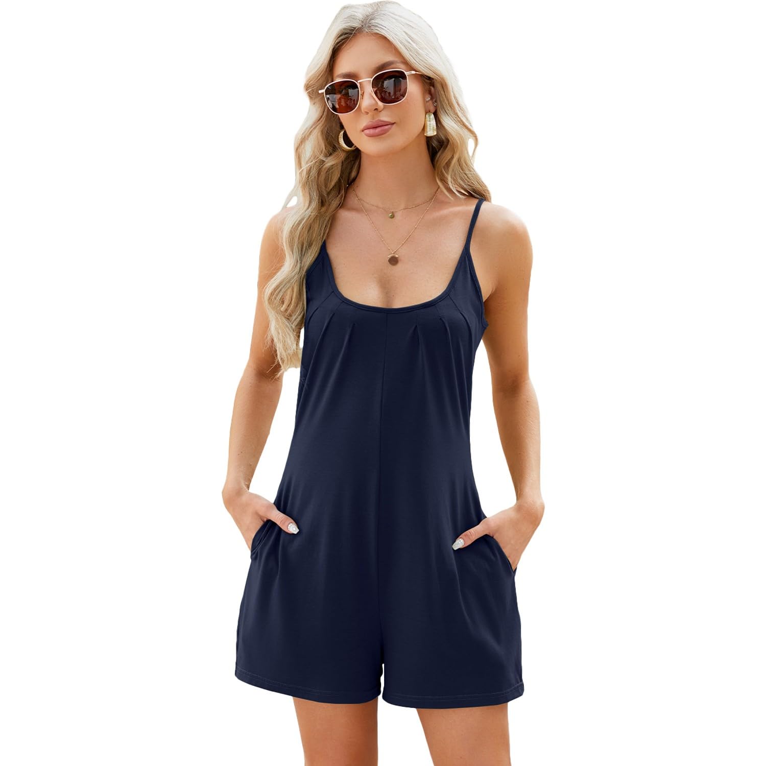 Women's Casual Sleeveless Loose Fit Baggy Short Jumpsuit Romper with Pockets - Summer Suspender Overalls for Beach, Travel & Everyday Wear