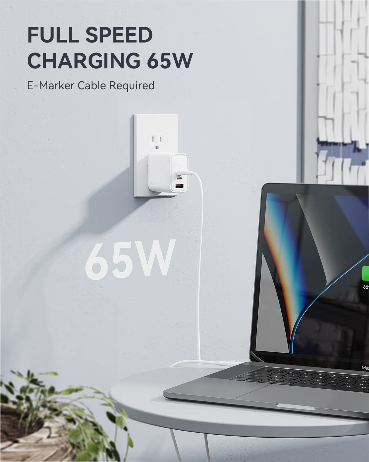 VOLTME 65W GaN III USB C Fast Charger - 3-Port PD PPS Wall Charger for MacBook Pro/Air, Dell XPS 13, iPad Pro, iPhone 16/15/14, Galaxy S24 - Compact Foldable Design for Travel, Home & Office Use