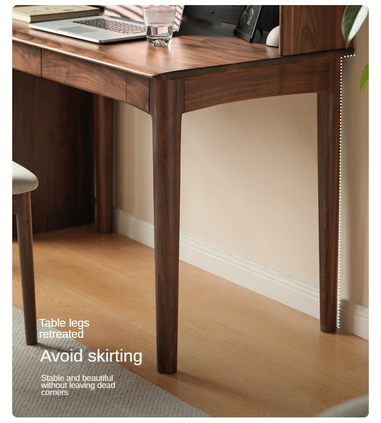Solid Black Walnut Wood Bookshelf Table - Modern Integrated Study Desk & Storage Shelf for Home Office, Living Room, and Library Use