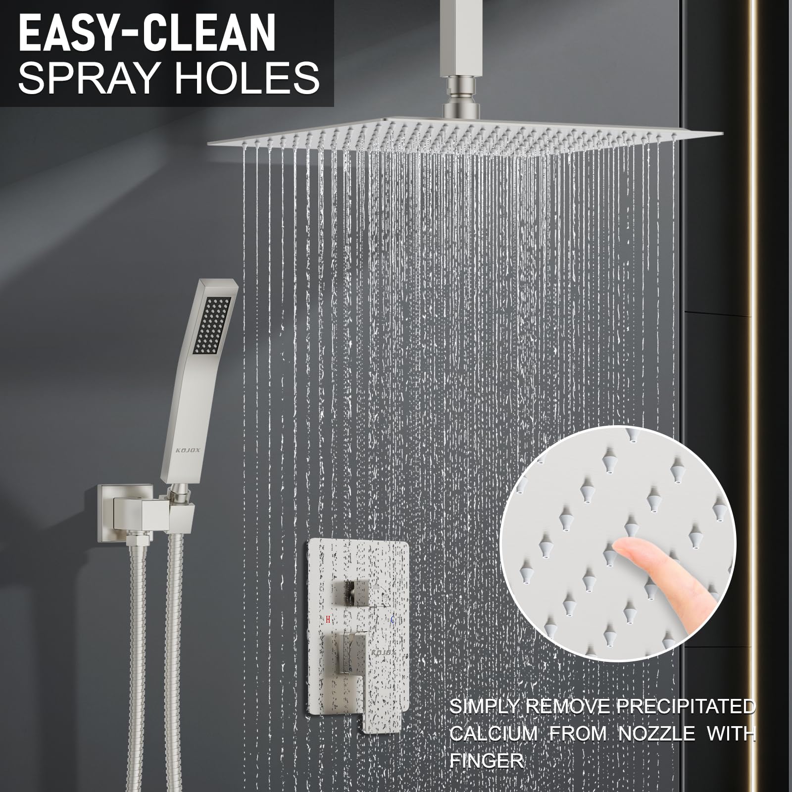 12 Inch Brushed Nickel Ceiling Mounted Shower System - Rain Shower Head, Handheld Spray & Valve Faucet Trim Kit for Luxurious Bathroom Upgrade | Perfect for Master Bath & Spa-Like Shower Experience