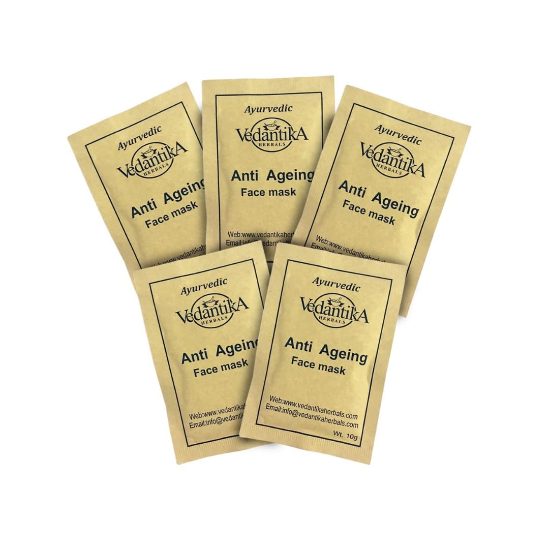 Vedantika Herbals Ayurvedic Anti-Aging Face Mask 50g - Pack of 5 Travel-Friendly Sachets | Natural & Pure Ayurvedic Skincare for Wrinkles & Youthful Glow | Perfect for Daily Use, Spa Days & On-The-Go Beauty Routine