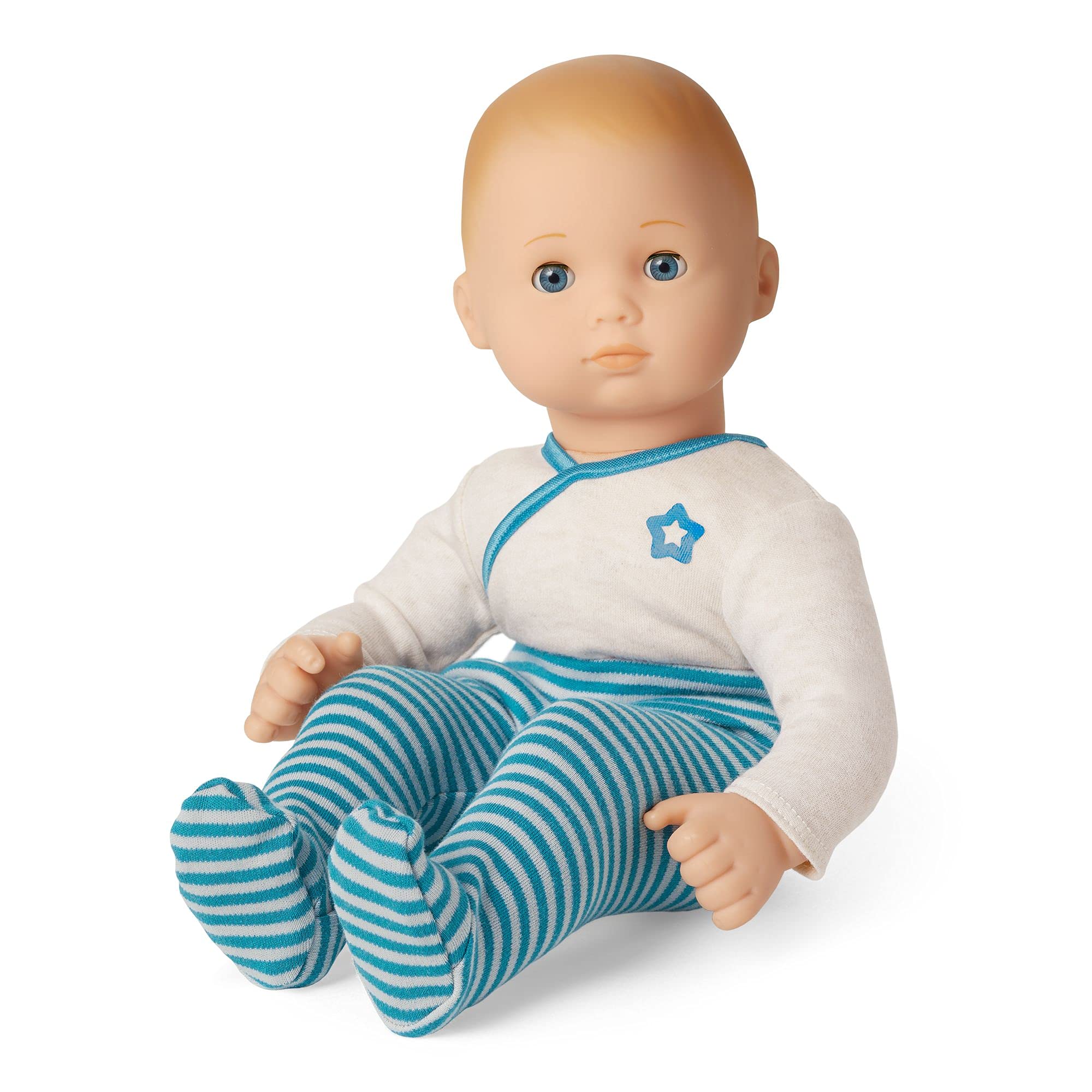 American Girl Bitty Baby Doll - Blue Eyes, Blonde Hair, Light Skin with Neutral Undertones in Soft Blue Outfit (DN3) | Perfect Gift for Toddlers & Collectors | Playtime, Nursery Decor & Pretend Play