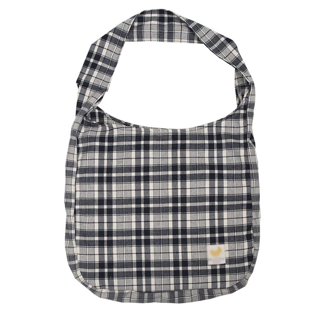 Stylish Plaid Women's Shoulder Bag - Soft Cotton Tote with Large Capacity (15