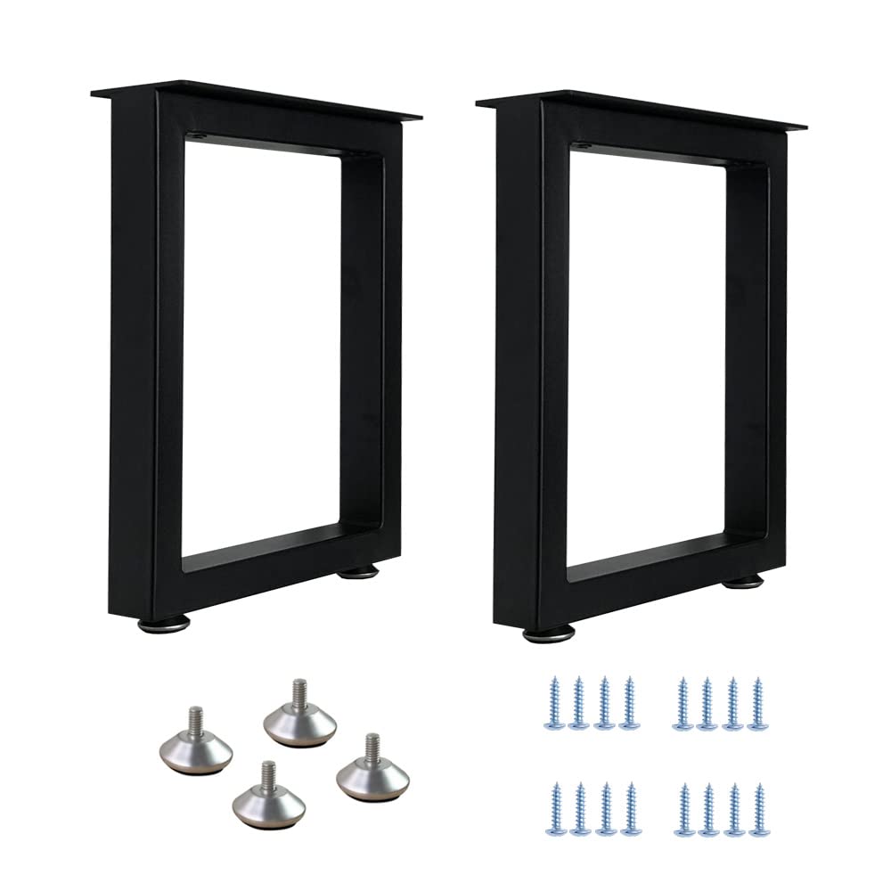 QLLY 16 Inch Black Square Table Legs - Industrial Style Bench Legs, Heavy Duty Furniture Leg Set of 2 for Dining Tables, Workbenches & DIY Projects