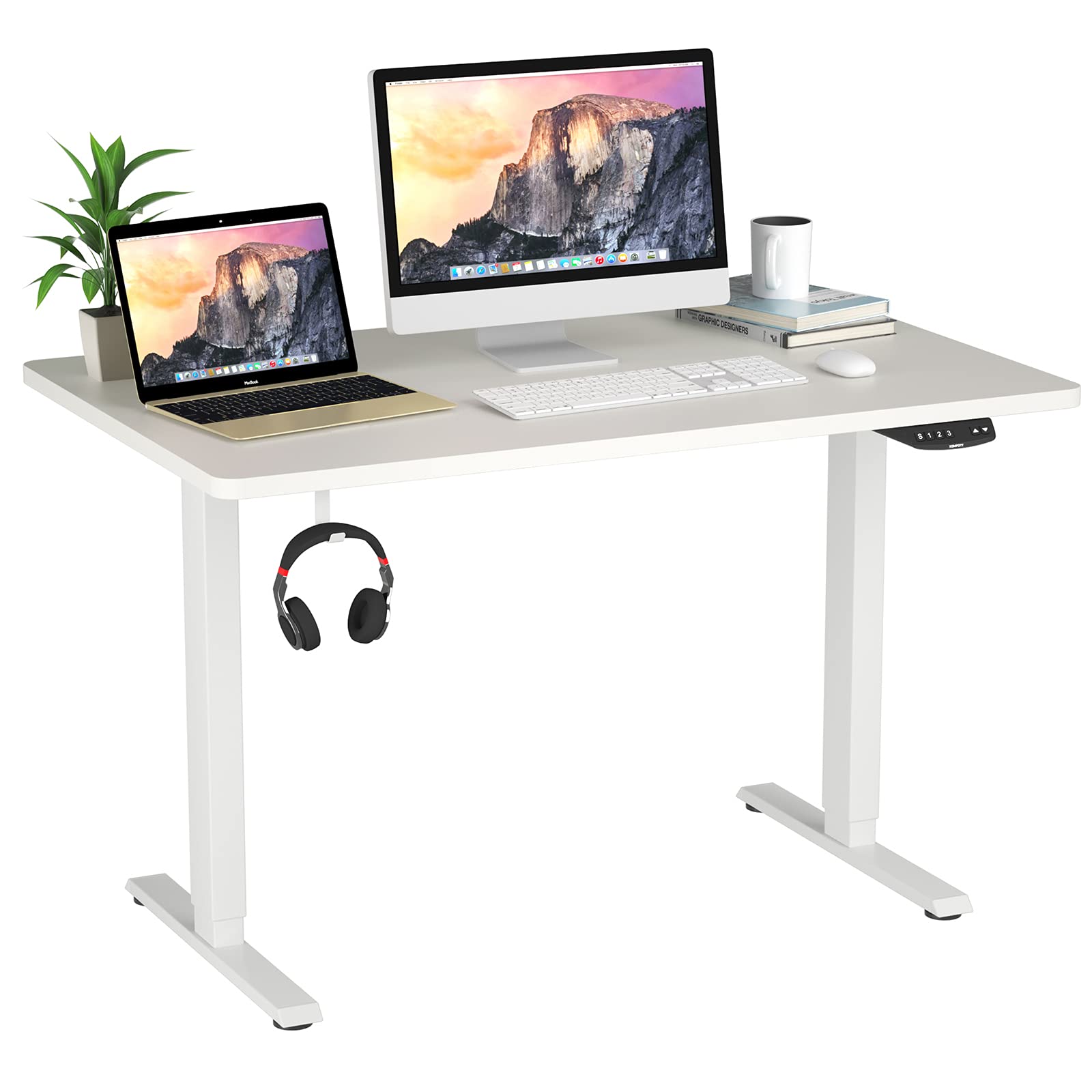 Tangkula 48 x 30 Inch Dual Motor Electric Standing Desk - Height Adjustable Sit Stand Workstation with 3-Position Memory Controller, Anti-Collision Design & 1