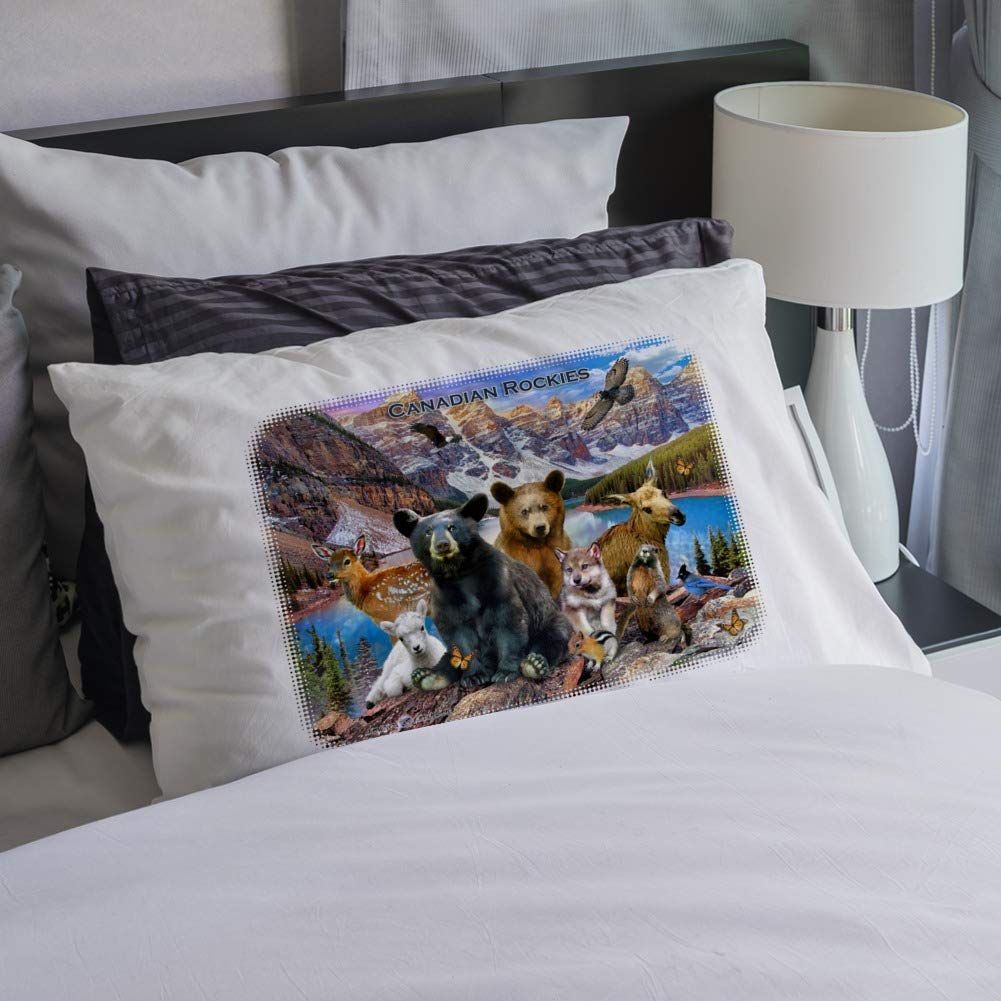 Canadian Rockies Mountain Range Animals Beer Wolf Moose Deer Novelty Bedding Pillowcase - Wildlife Theme Home Decor for Cabin, Lodge & Outdoor Enthusiasts