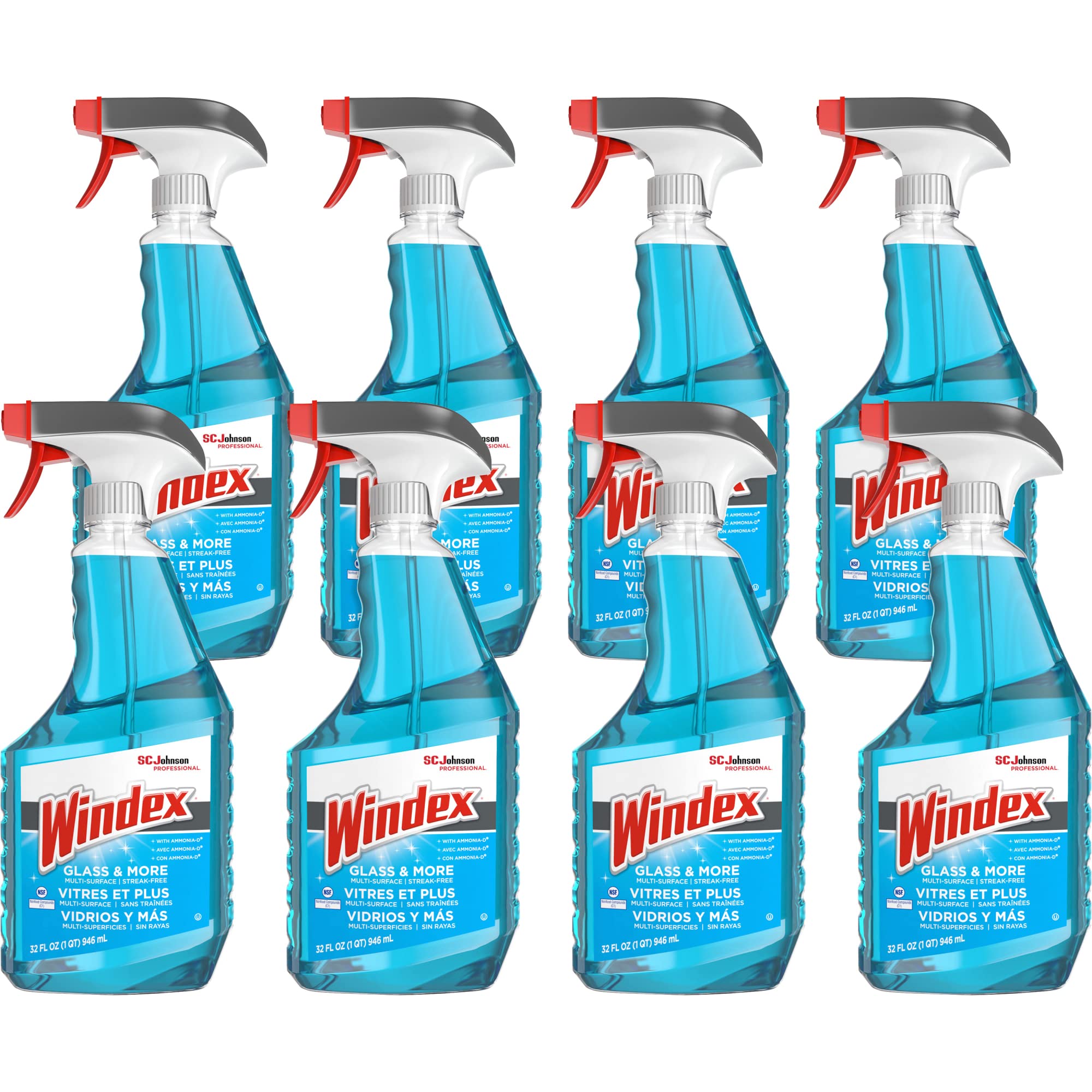 Windex Glass & More Streak-Free Cleaner - 32 Oz (Case of 8 Bottles) - Perfect for Windows, Mirrors, Glass Tables & Shower Doors