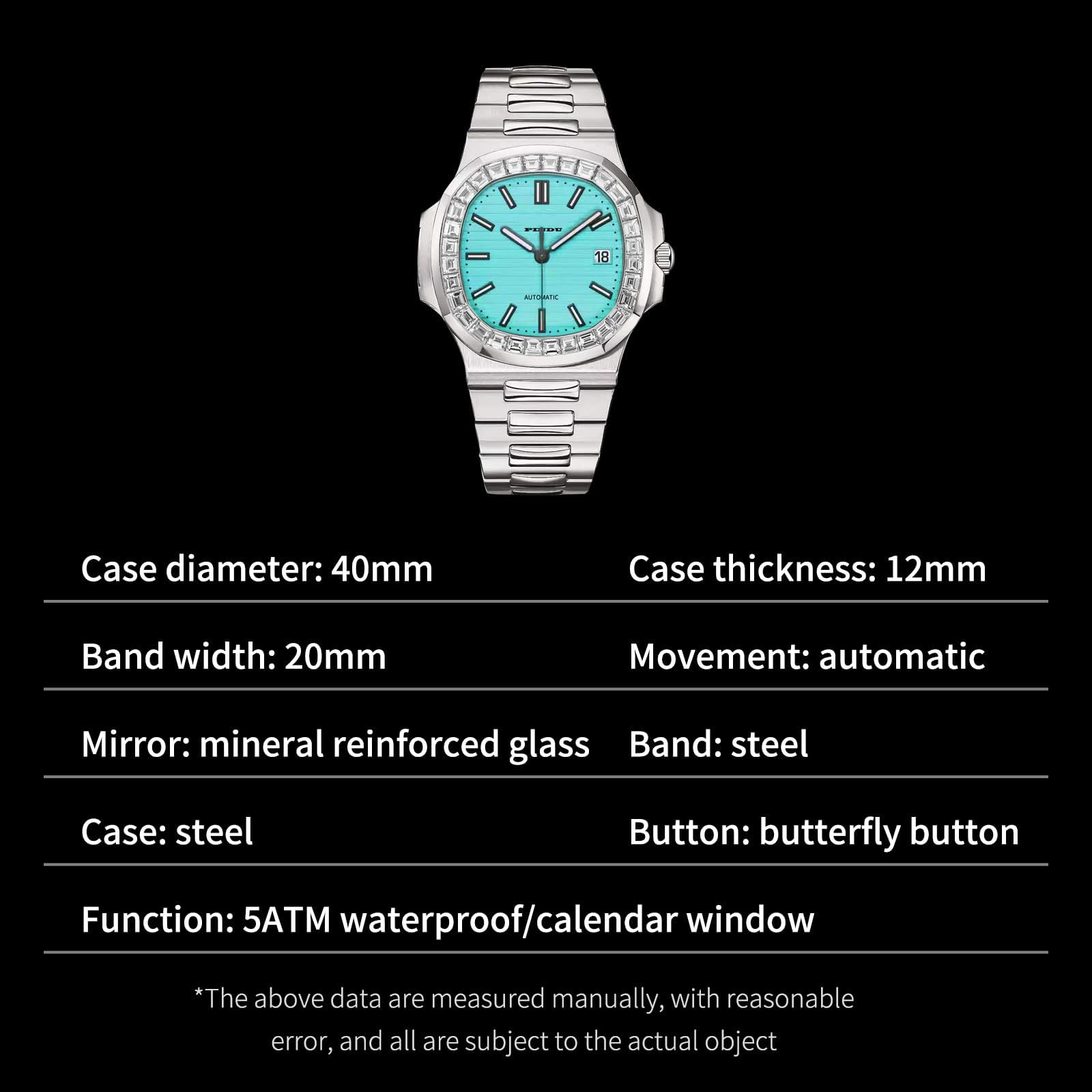 Premium Automatic Skeleton Watches for Men - Square Diamond Dial Stainless Steel Strap Self-Winding Mechanical Watch - Ideal Business & Formal Wear Gift