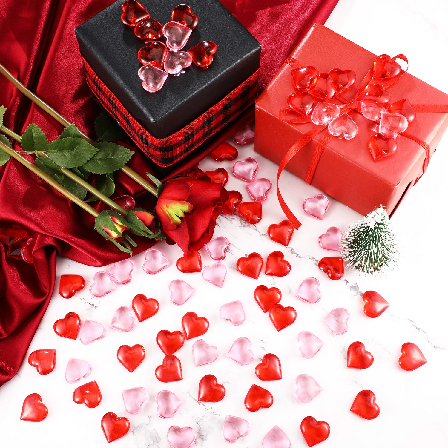 160 Pieces Acrylic Heart Decorations - Valentine's Day Heart Ornaments for Vase Fillers, Table Scatter, Party & Wedding Decor - 0.9 Inch Red & Pink Hearts - Perfect for Romantic Events, Home Decor, DIY Crafts