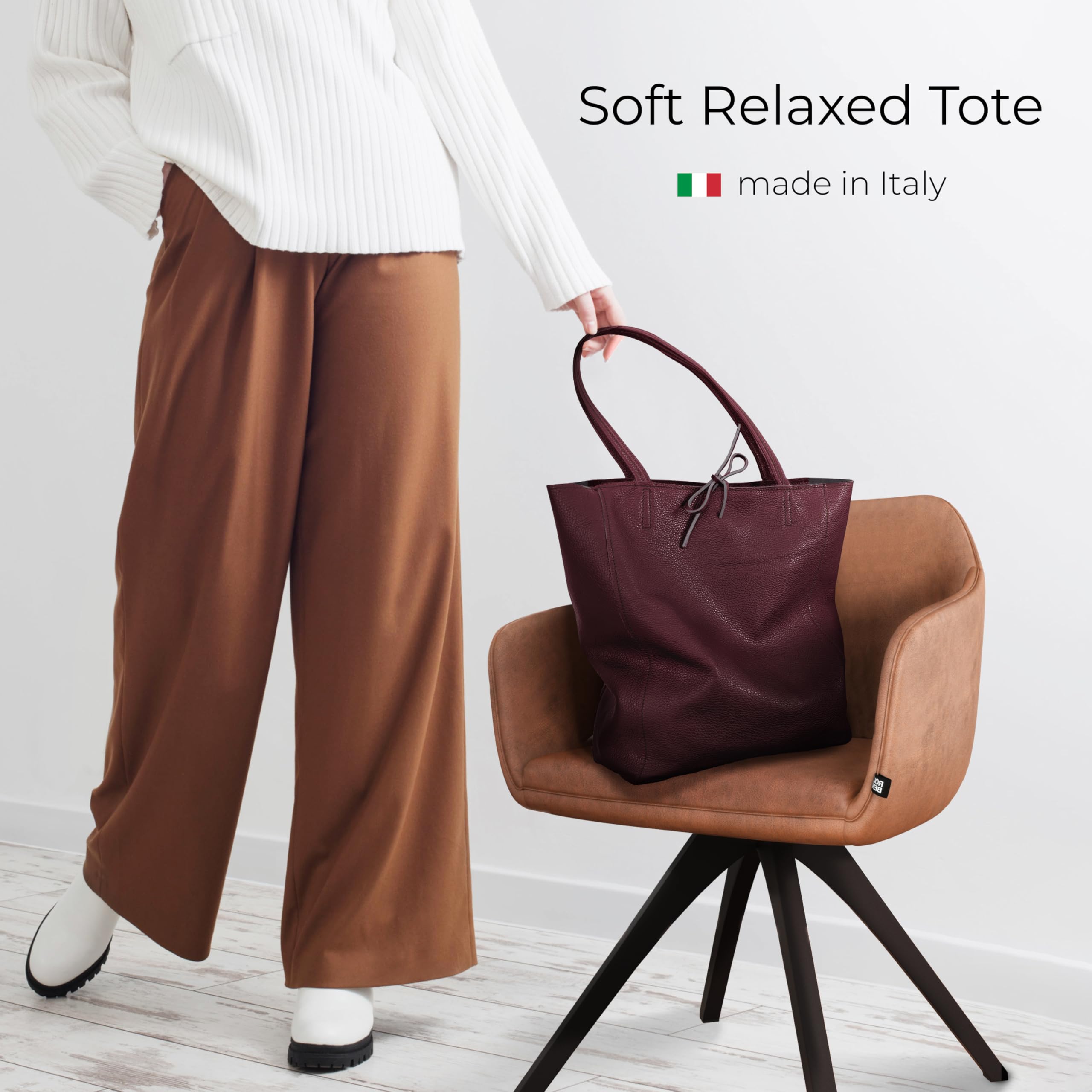 TAKEASY Genuine Leather Tote Bag with Zip Closure - Large Women's Work & Travel Shopper Bag - Handcrafted in Italy - Perfect for Office, Commute & Weekend Getaways