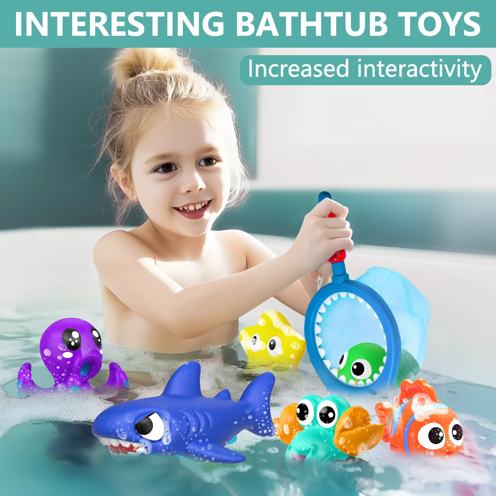 Mold-Free Baby Bath Toys for Kids Ages 1-3 - No Hole Ocean Animal Water Toys for Toddlers & Infants - Bathtub, Shower, Beach & Pool Play - Includes Storage Bag - Perfect Gift for Boys & Girls