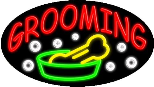 Stylish Neon Grooming Glass Sign #14389 | Handcrafted in USA | Perfect for Barbershops & Man Caves