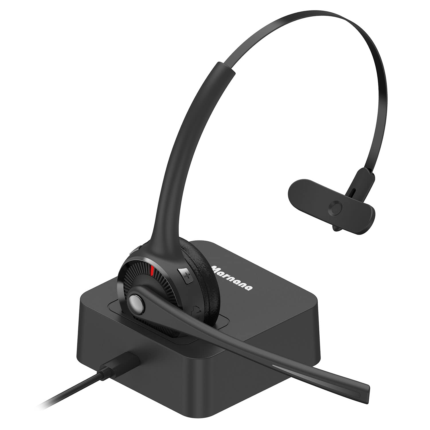 Wireless Bluetooth Headset V5.0 with Noise Cancelling Microphone - Trucker Headset with Charging Base for iPhone & Samsung Phones - Perfect for Driving, Call Centers & Office Work
